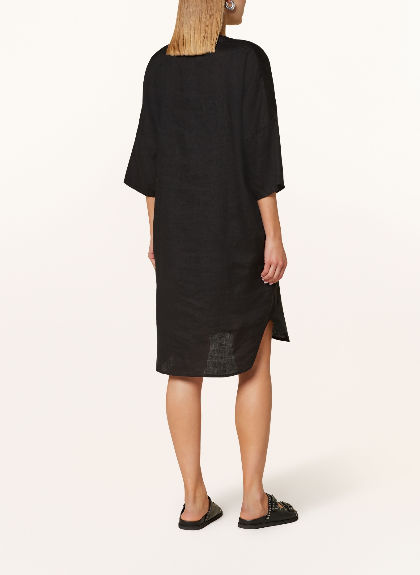 TONNO & PANNA Linen dress with 3/4 sleeves, Color: BLACK (Image 3)