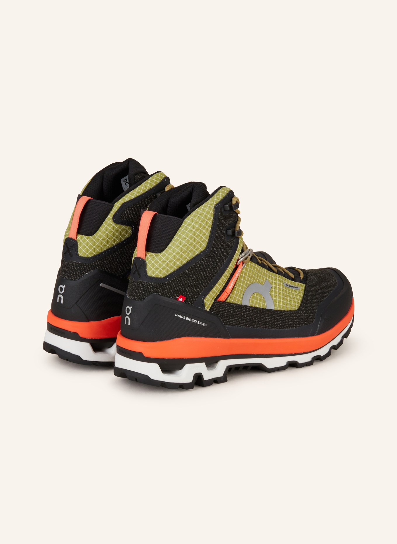 On Trekking shoes CLOUDALPINE WATERPROOF, Color: BLACK/ OLIVE/ ORANGE (Image 2)