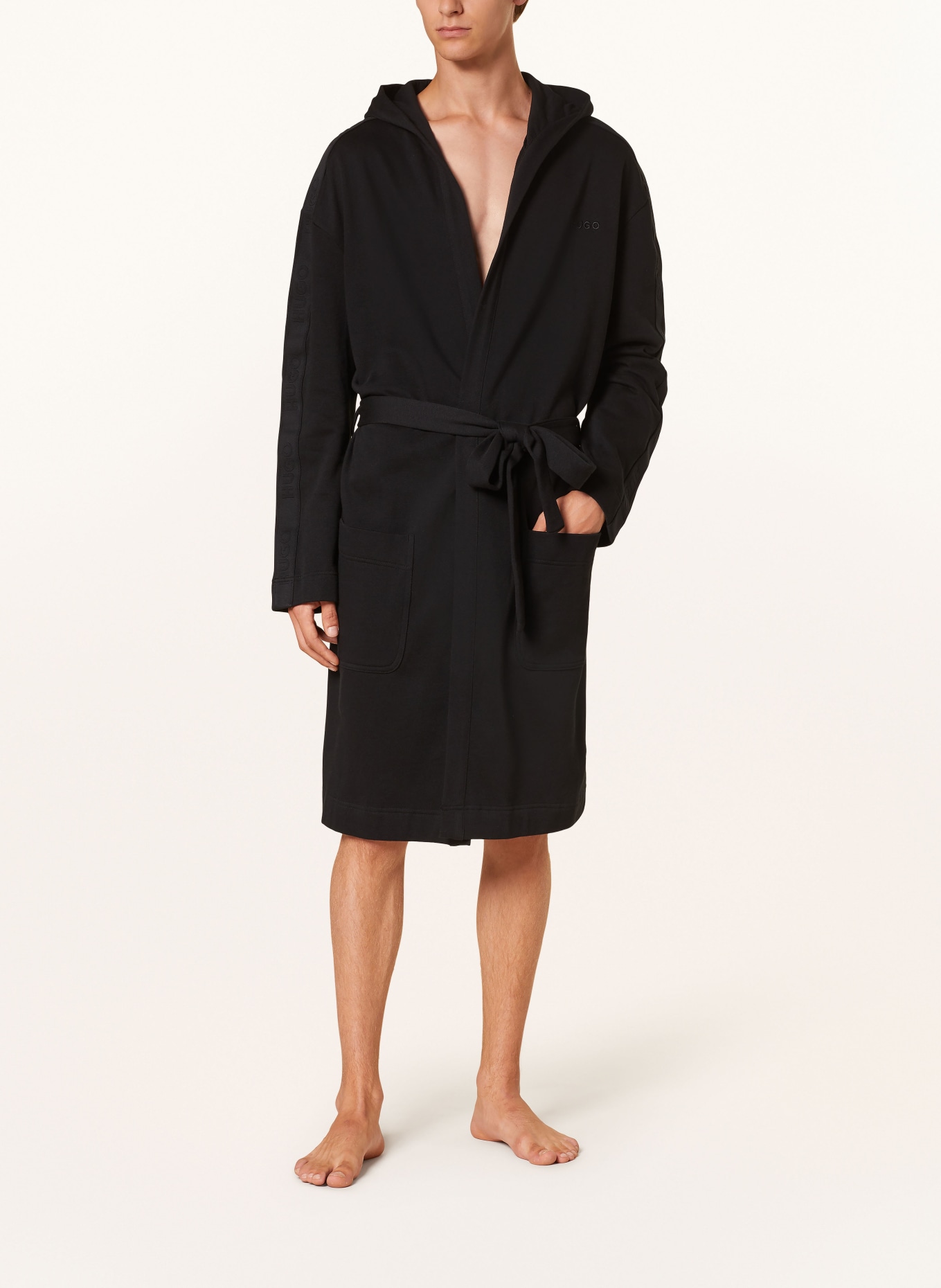 HUGO Men's dressing gown TONAL LOGO ROBE, Color: BLACK (Image 2)