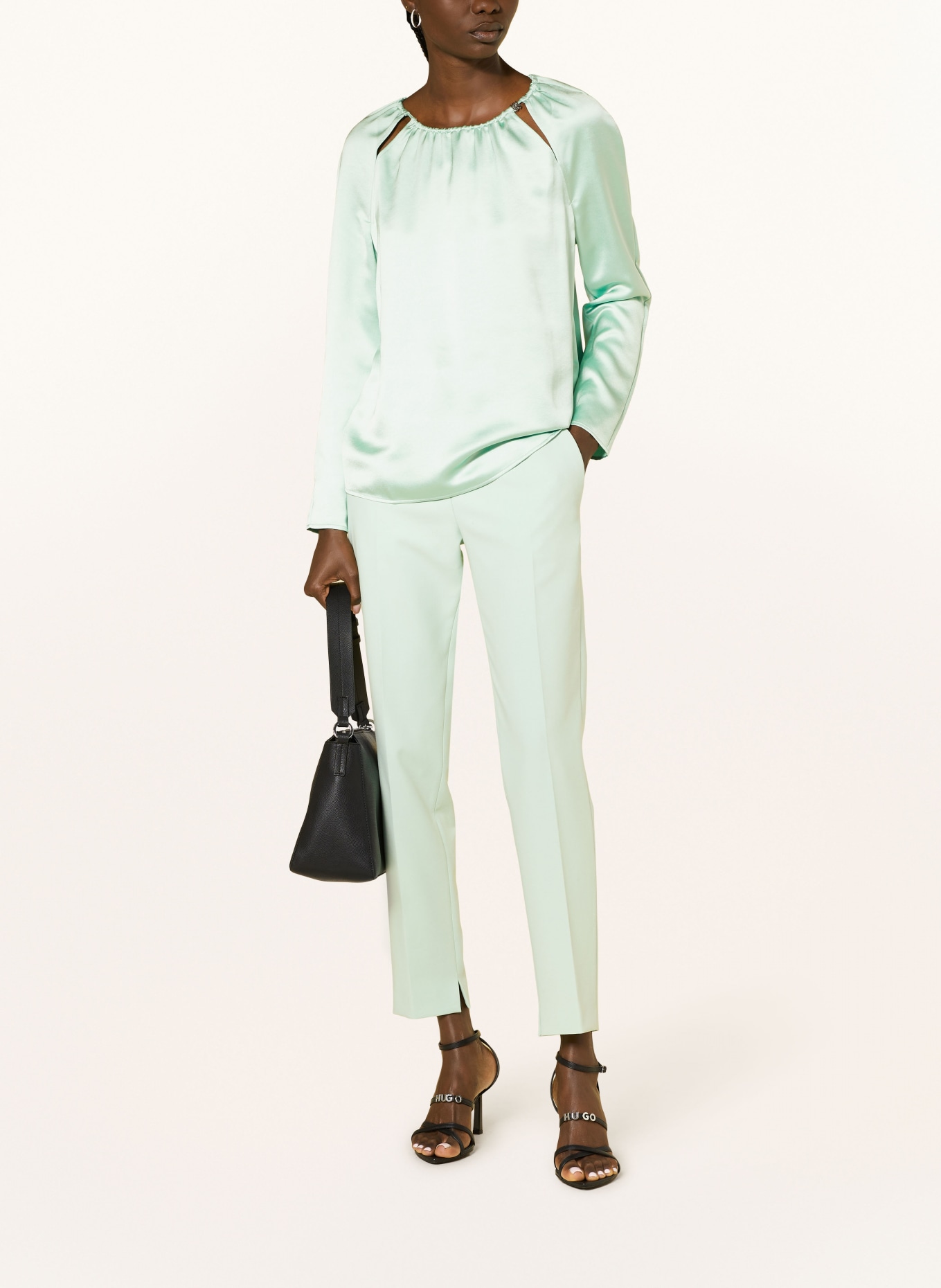 HUGO Shirt blouse CACELIA in satin with cut-outs, Color: MINT (Image 2)