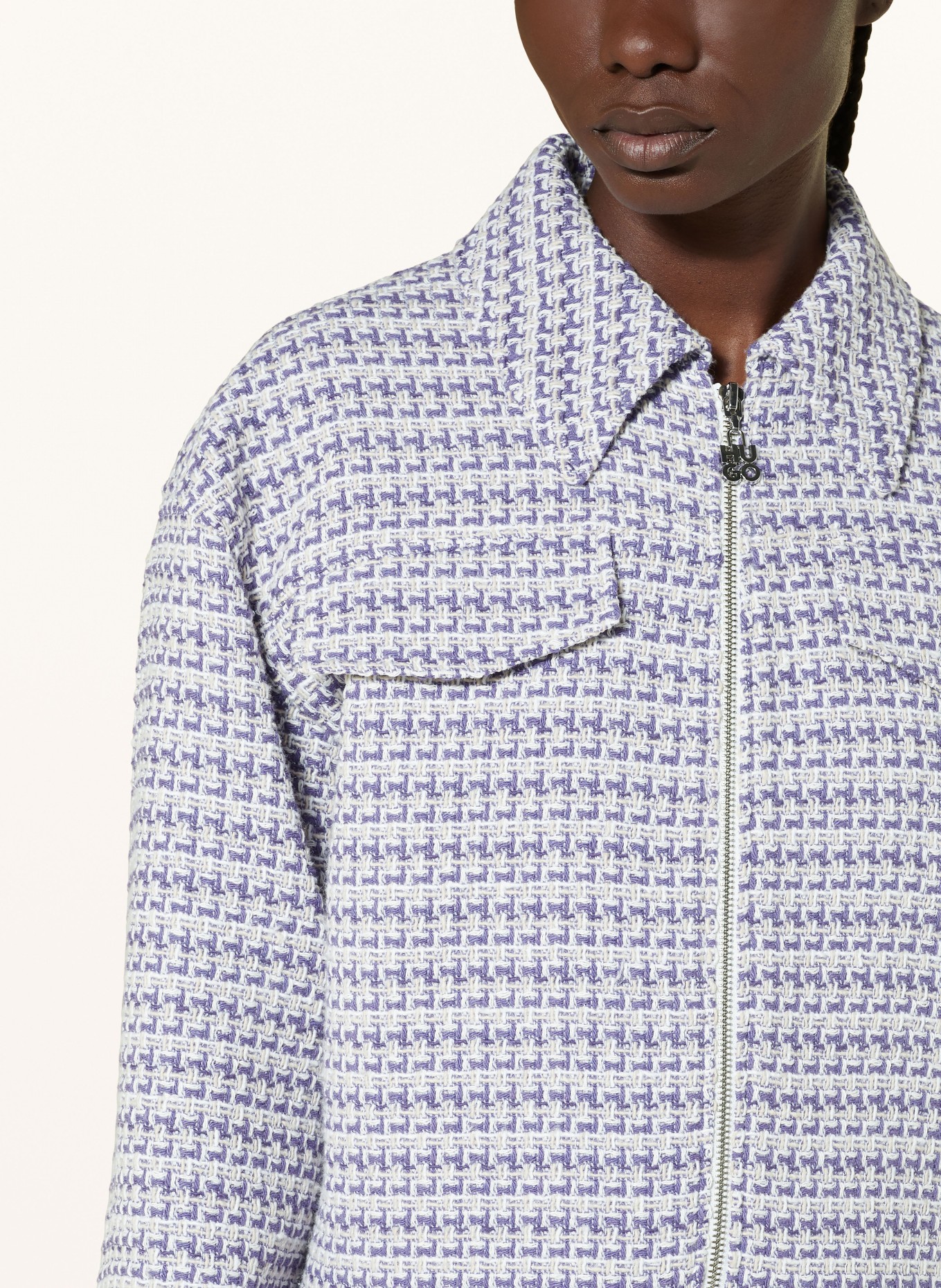 HUGO Boxy jacket ASELINA in tweed, Color: PURPLE/ BEIGE/ ECRU (Image 4)