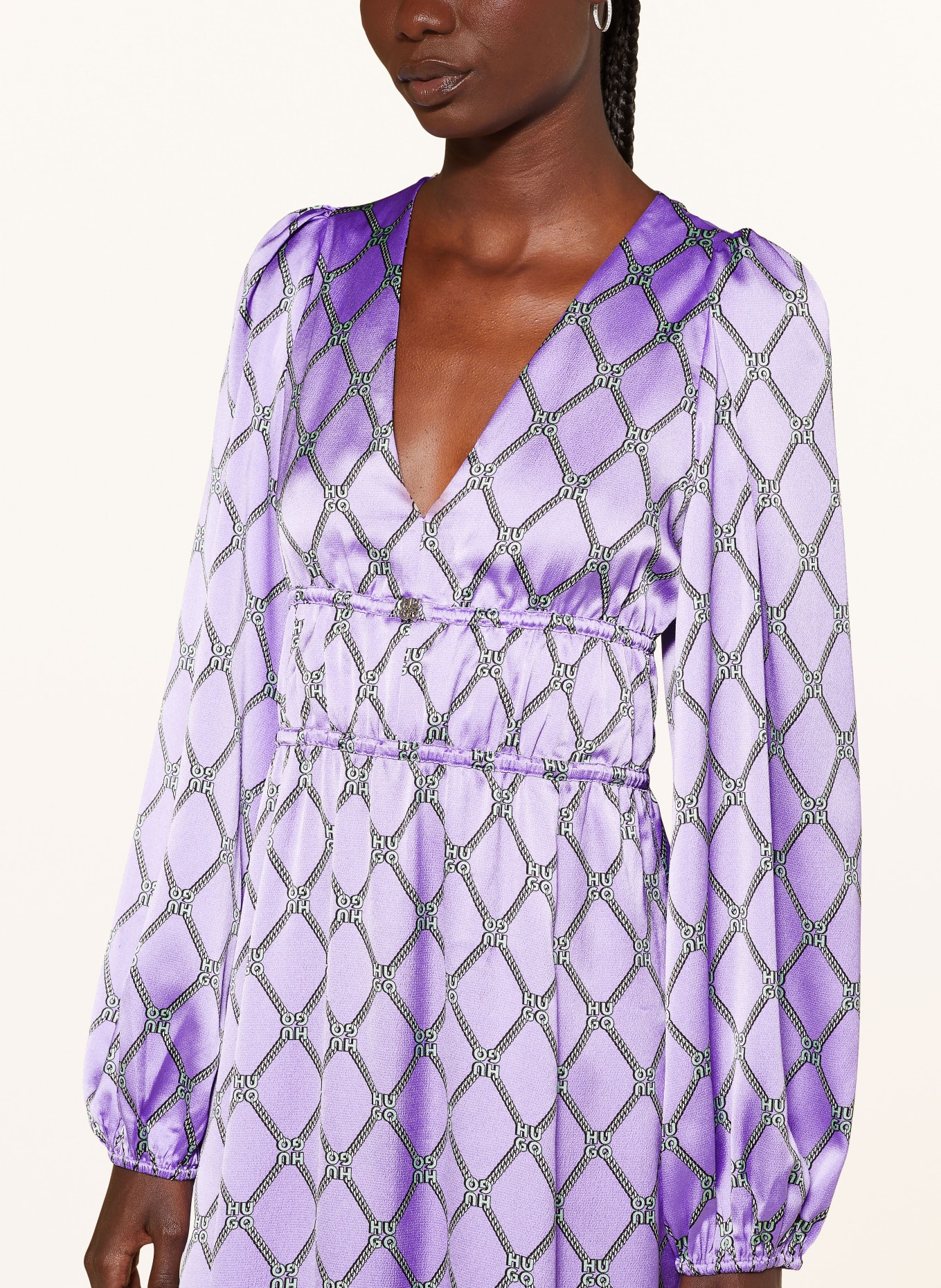 HUGO Satin dress KASUELA, Color: PURPLE/ MINT (Image 4)