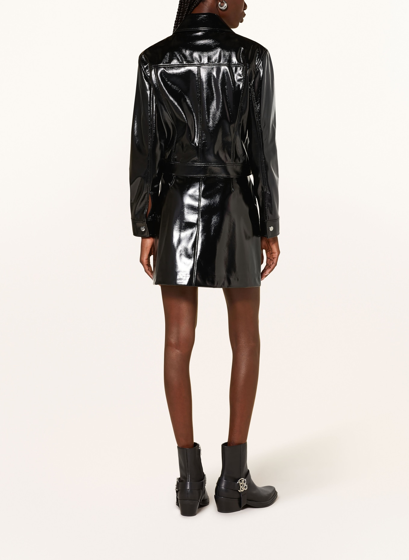 HUGO Cropped jacket AIOTA in leather look, Color: BLACK (Image 3)