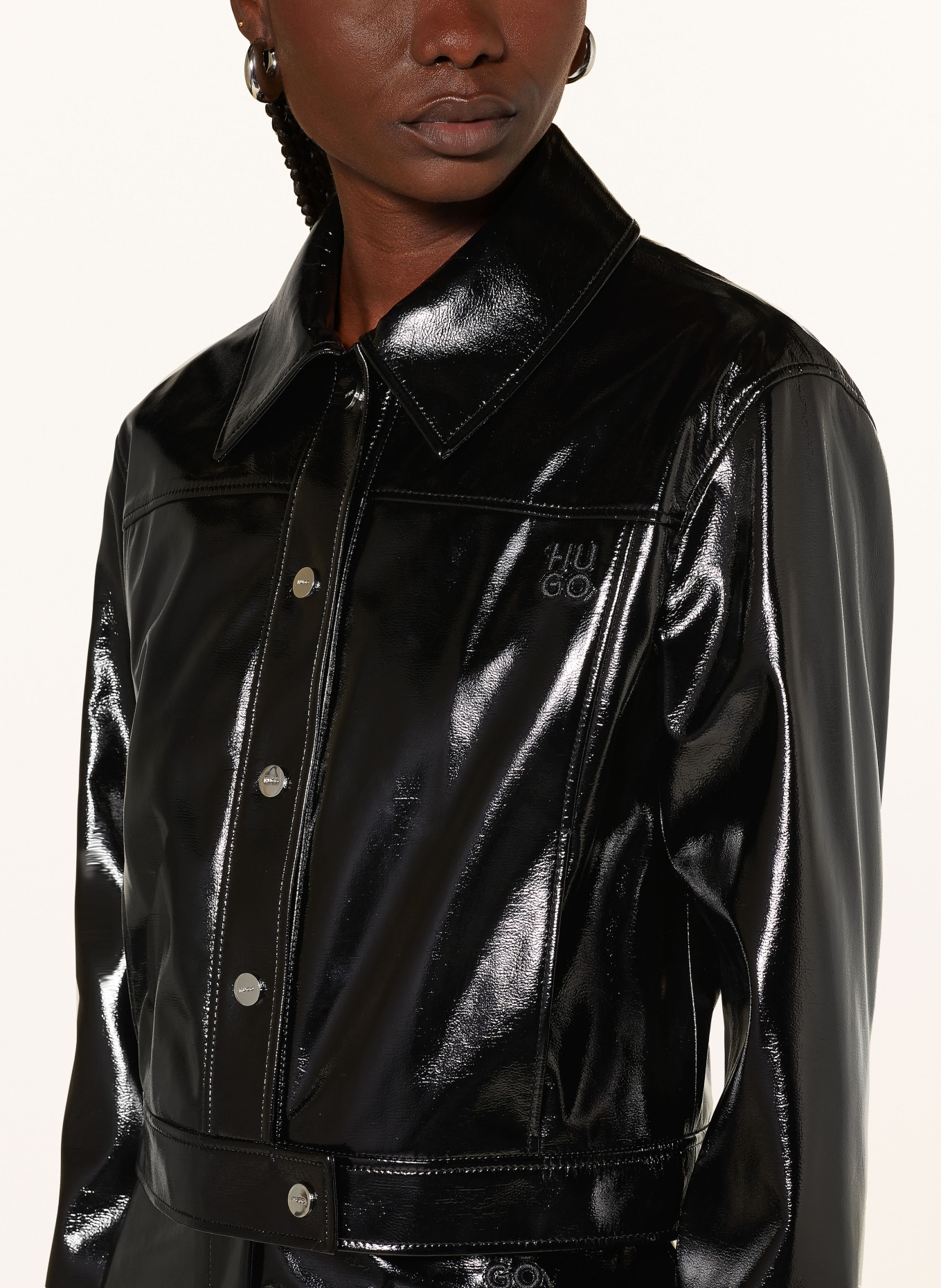 HUGO Cropped jacket AIOTA in leather look, Color: BLACK (Image 4)