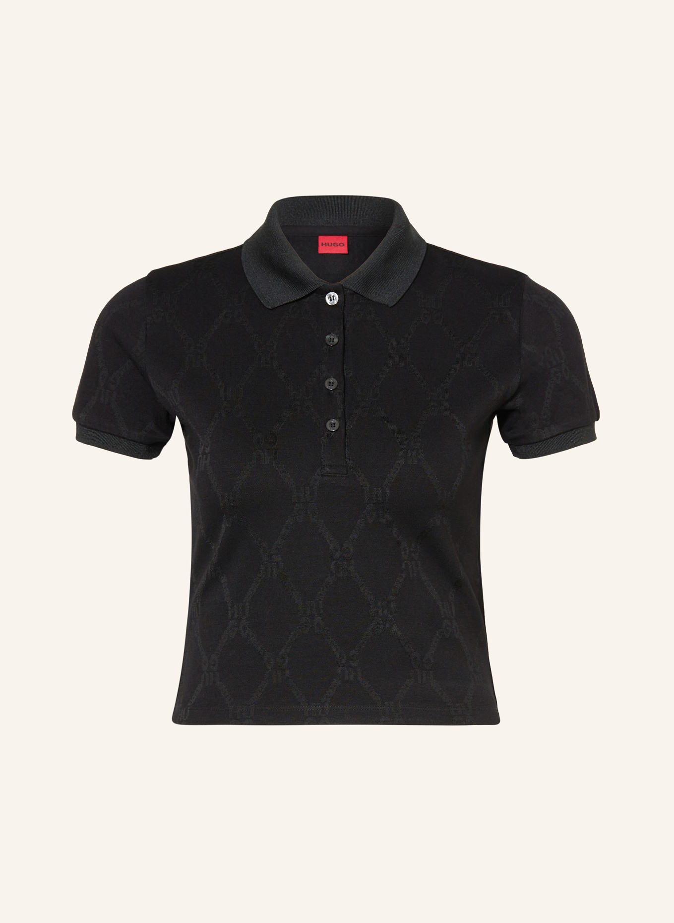 HUGO Cropped polo shirt DELGUIDE, Color: BLACK (Image 1)