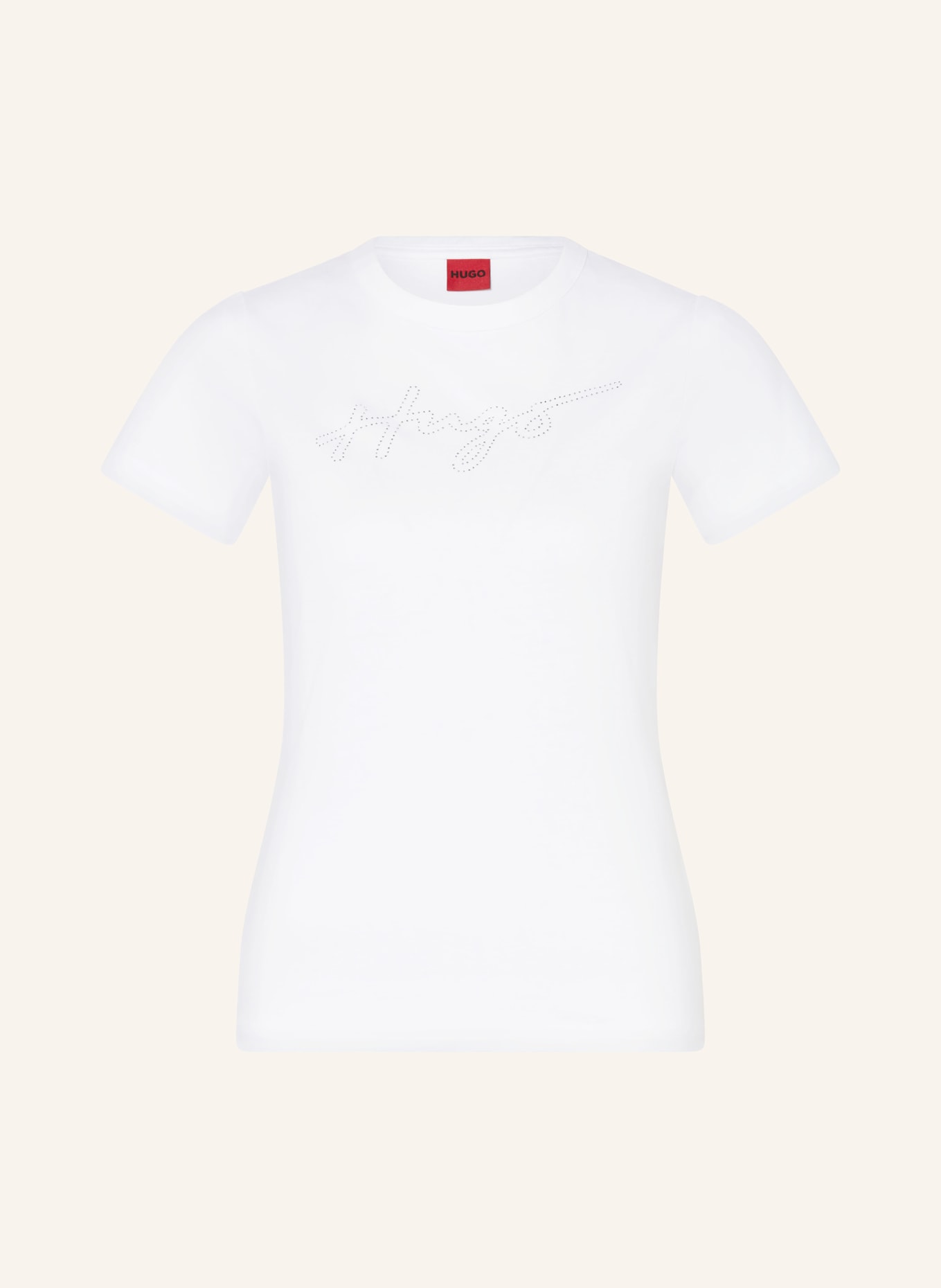 HUGO T-shirt DELORIS z ozdobnymi kamykami, Kolor: BIAŁY (Obrazek 1)