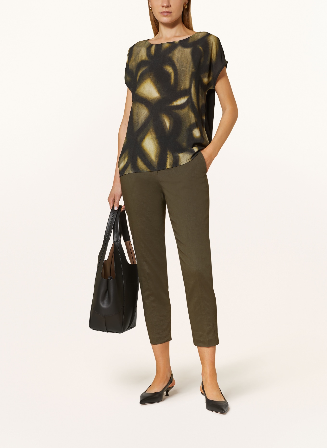 CARTOON Shirt blouse in mixed materials, Color: BLACK/ GREEN (Image 2)