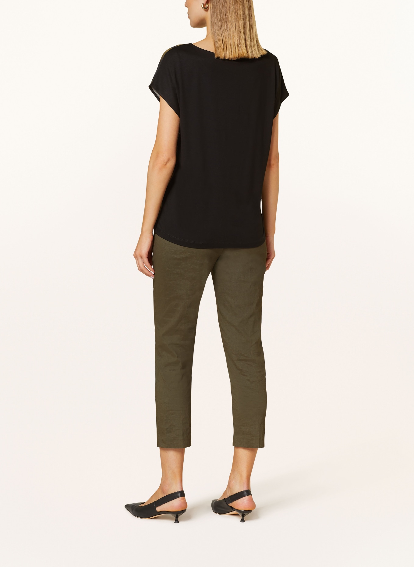 CARTOON Shirt blouse in mixed materials, Color: BLACK/ GREEN (Image 3)