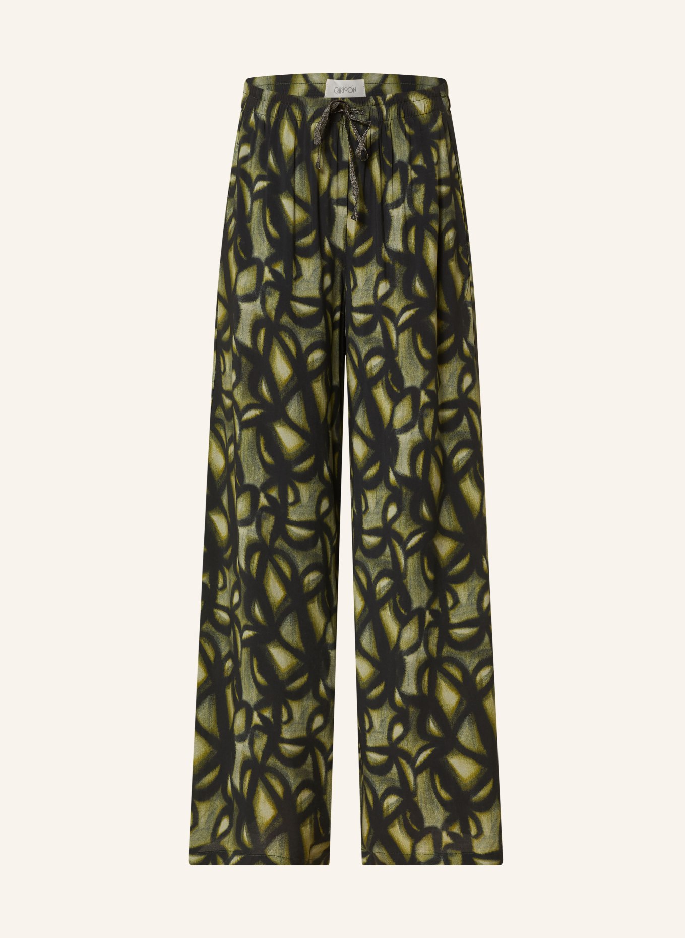 CARTOON Wide leg trousers, Color: BLACK/ GREEN (Image 1)