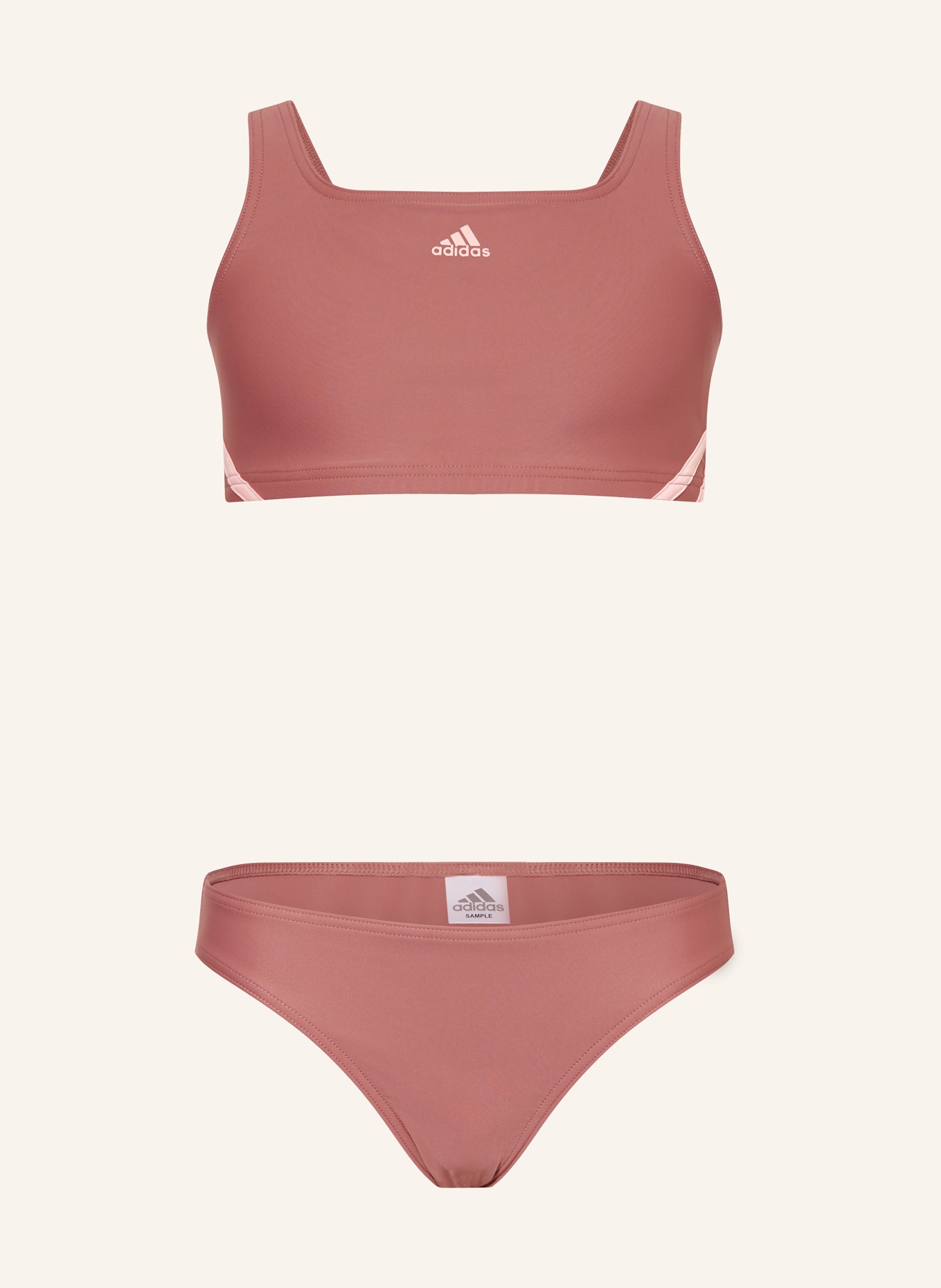 adidas Bustier-Bikini 3-STREIFEN, Farbe: ROSÉ (Bild 1)