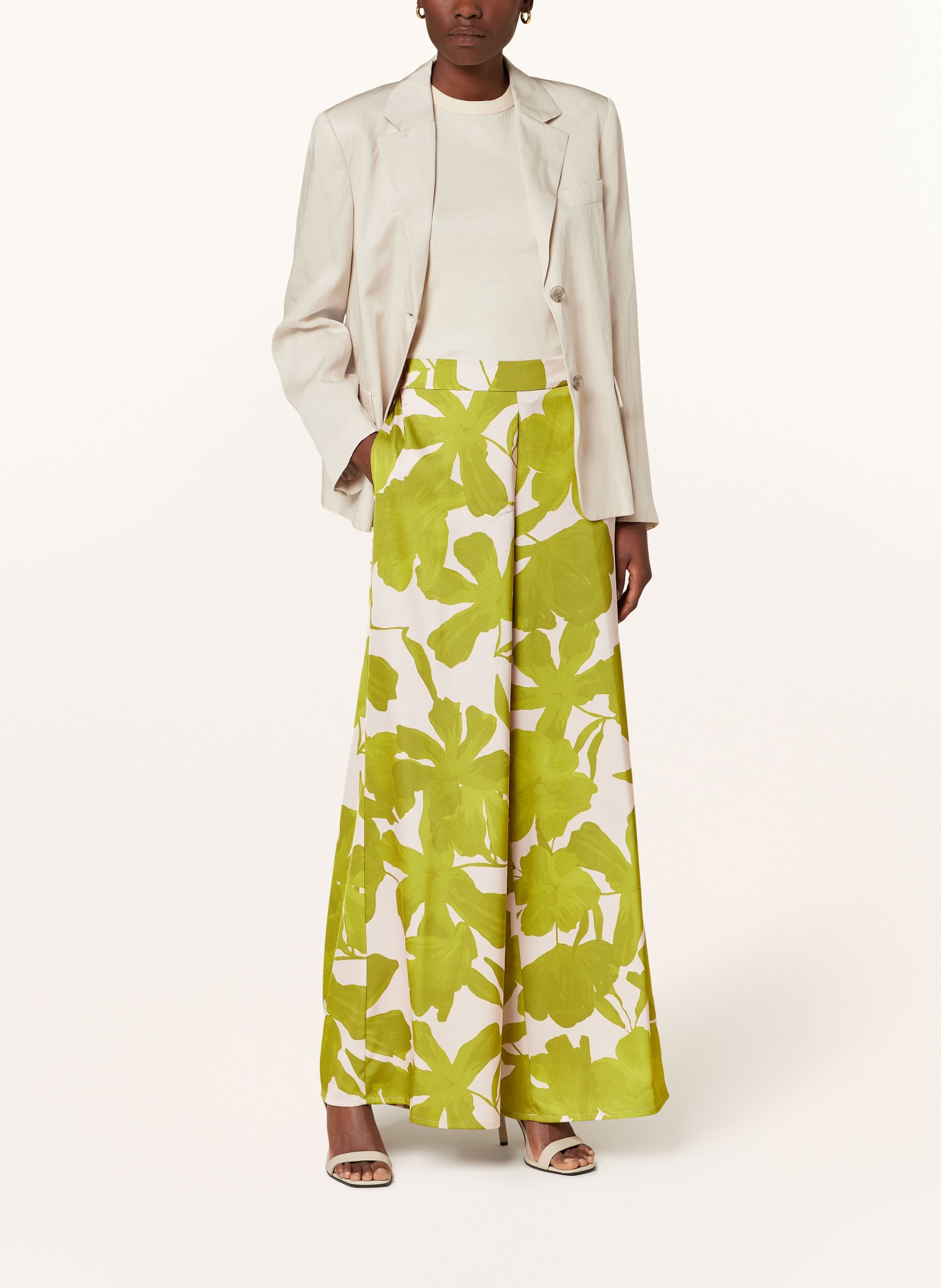 V by Vera Mont Wide leg trousers in satin, Color: ROSE/ GREEN (Image 2)