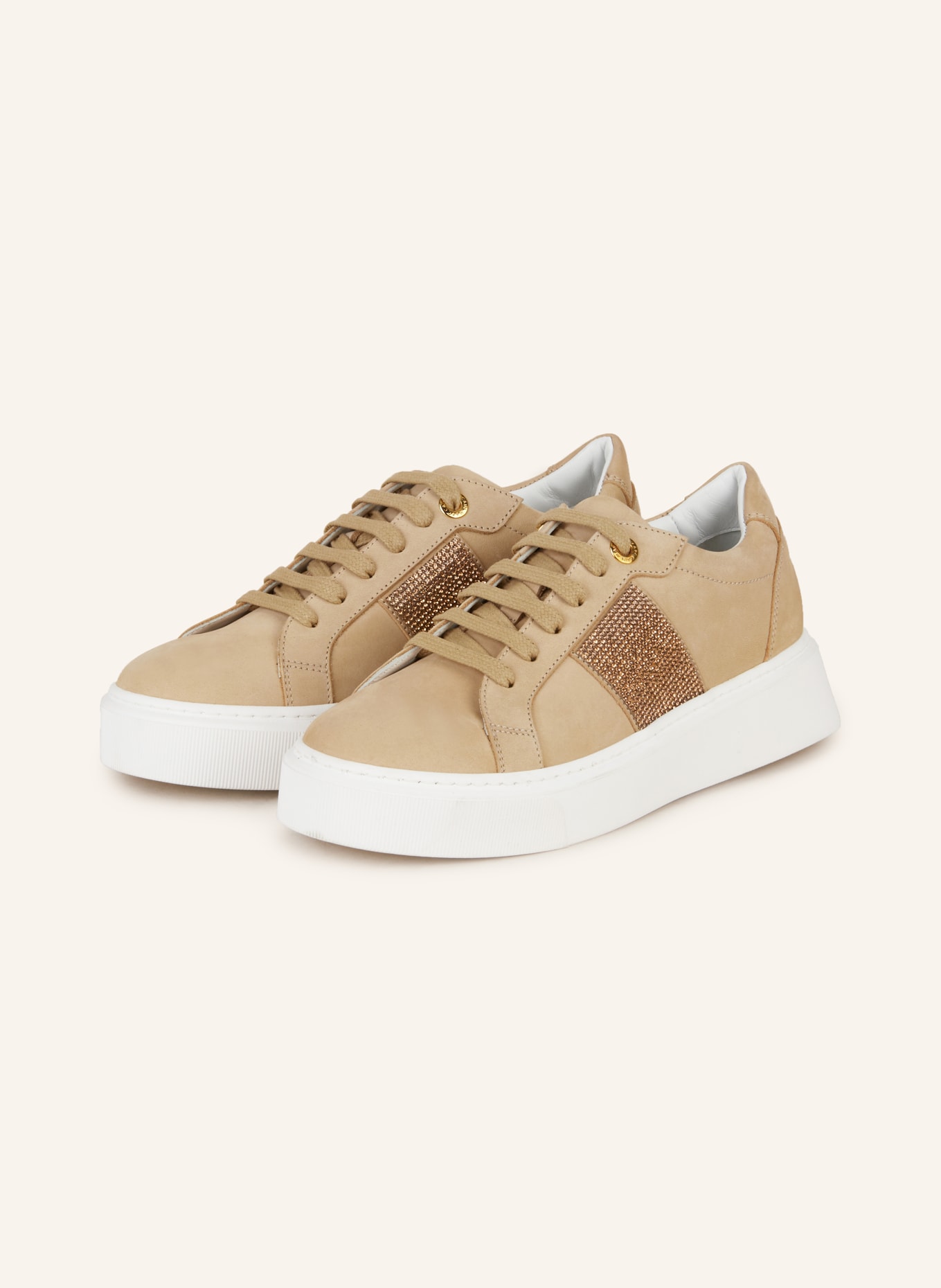 MARC CAIN Sneakers with decorative gems in 618 bright toffee