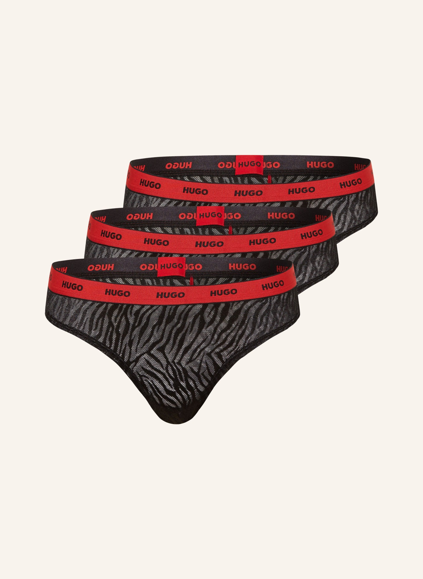 HUGO Slipové kalhotky, 3 kusy v balení, Barva: ČERNÁ/ ČERVENÁ (Obrázek 1)