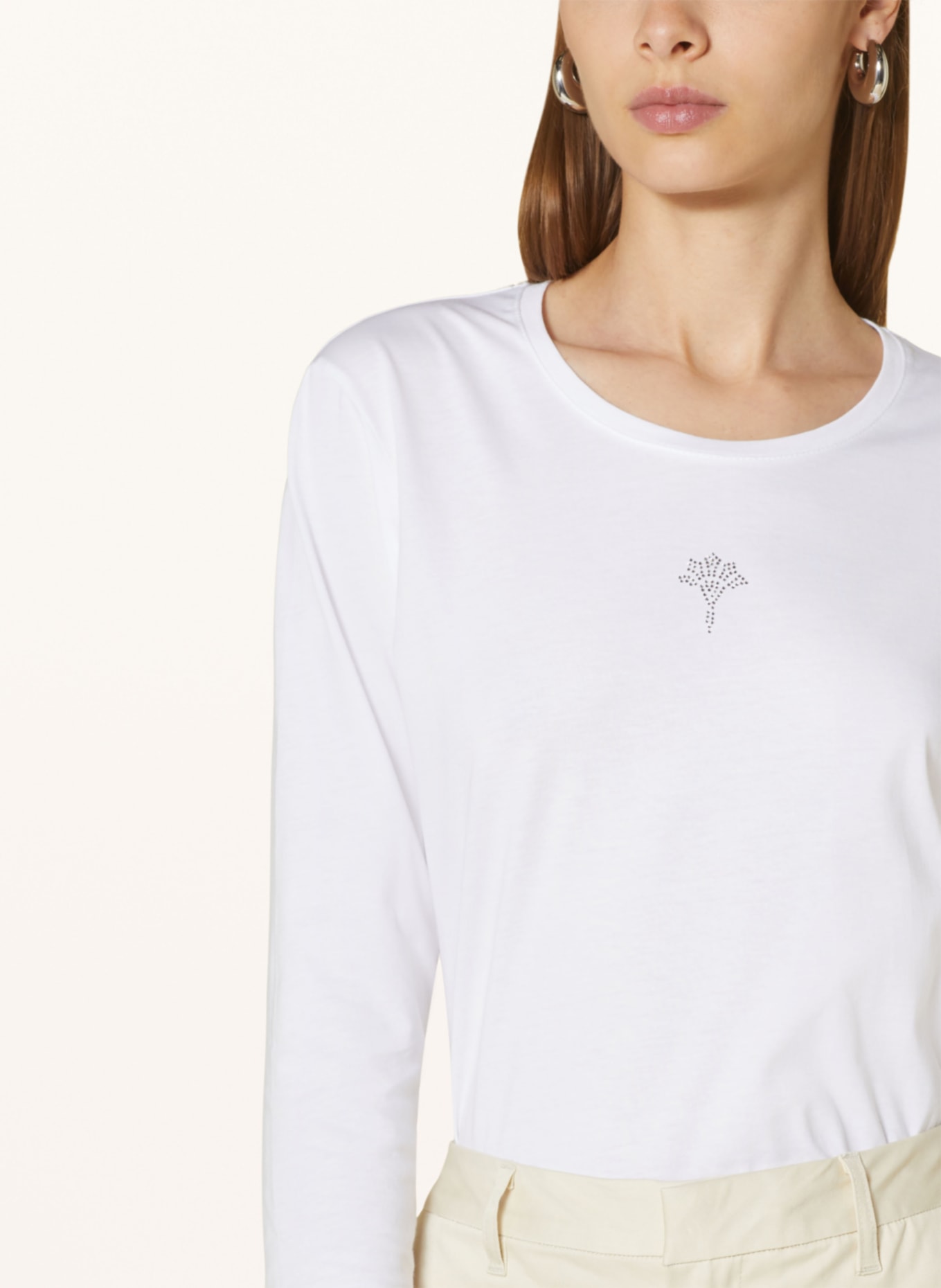 JOOP! Long sleeve shirt with decorative gems, Color: WHITE (Image 4)