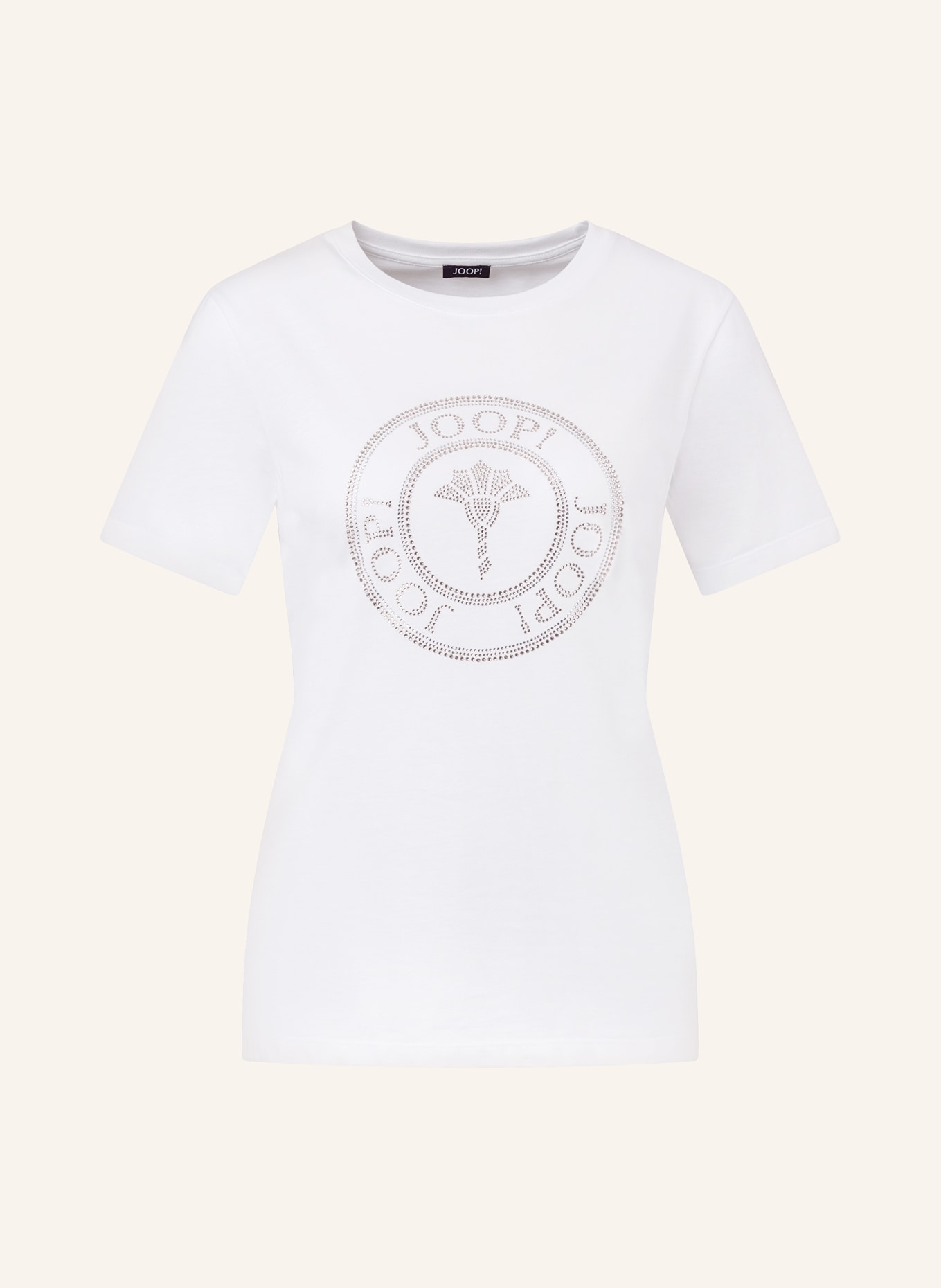 JOOP! T-shirt with decorative gems, Color: WHITE/ ROSE GOLD/ SILVER (Image 1)