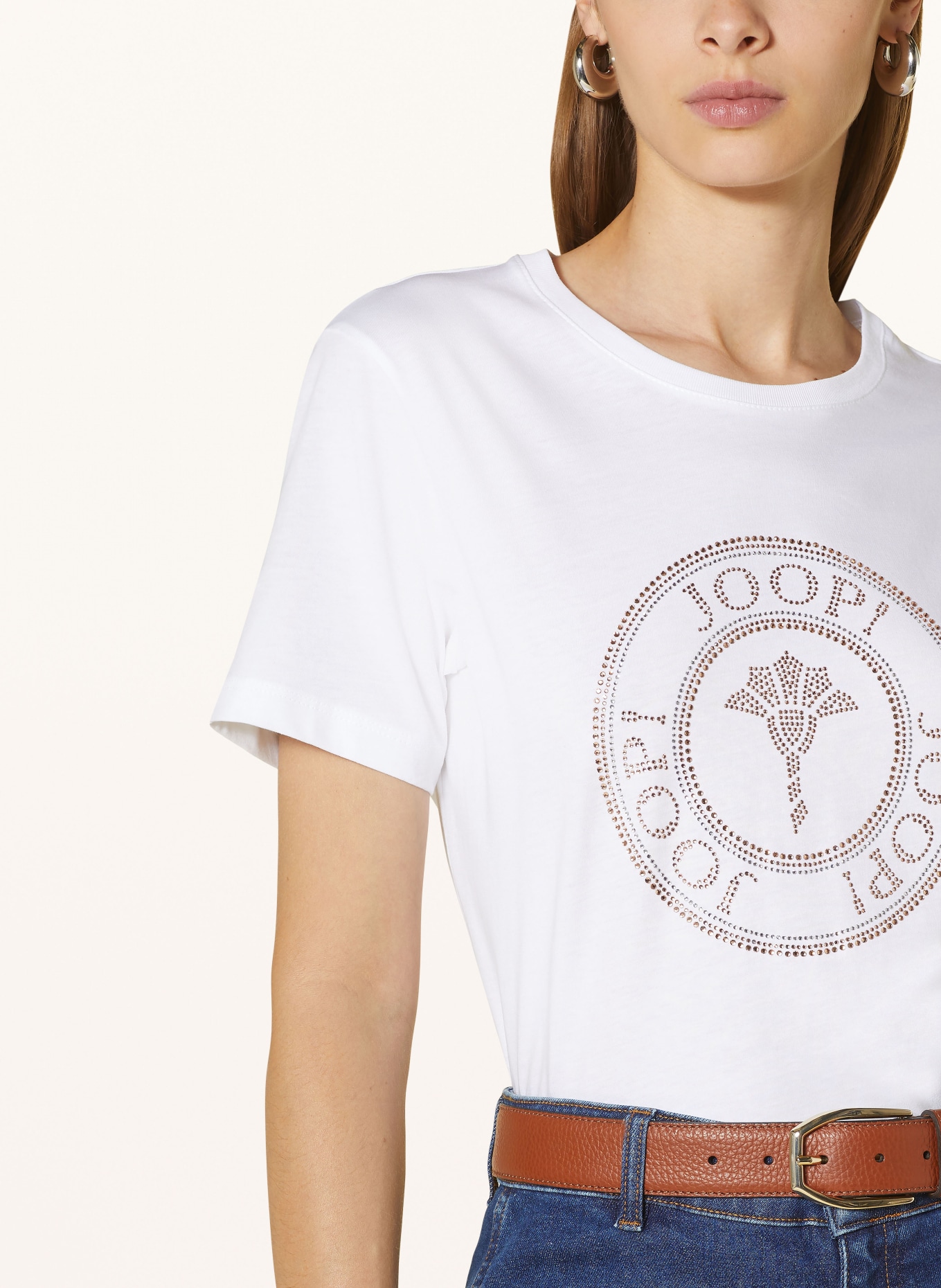 JOOP! T-shirt with decorative gems, Color: WHITE/ ROSE GOLD/ SILVER (Image 4)