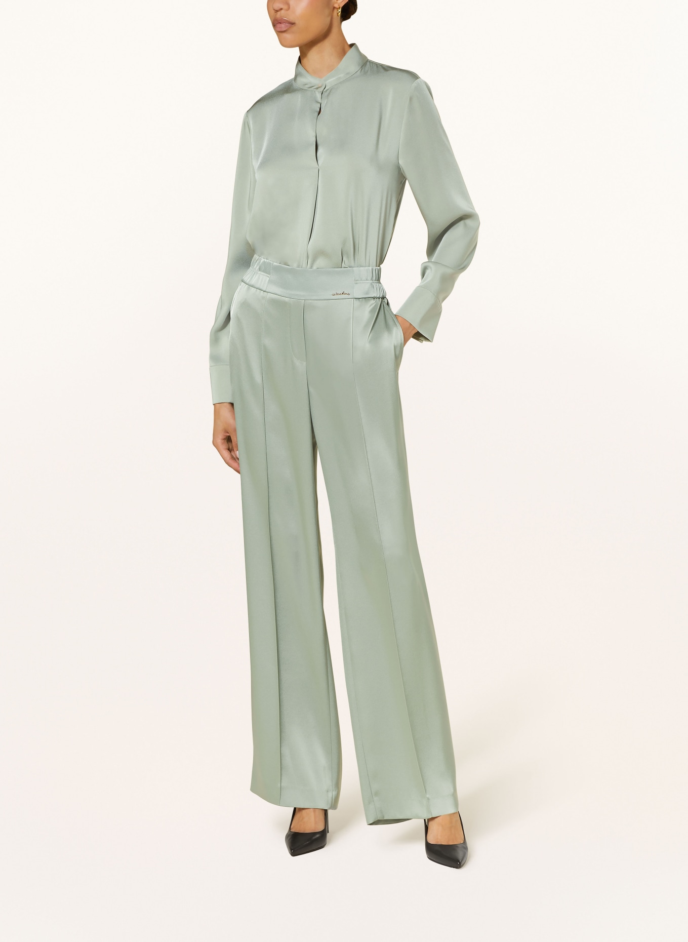 MARC CAIN Wide leg trousers in satin, Color: 503 frozen sage (Image 2)