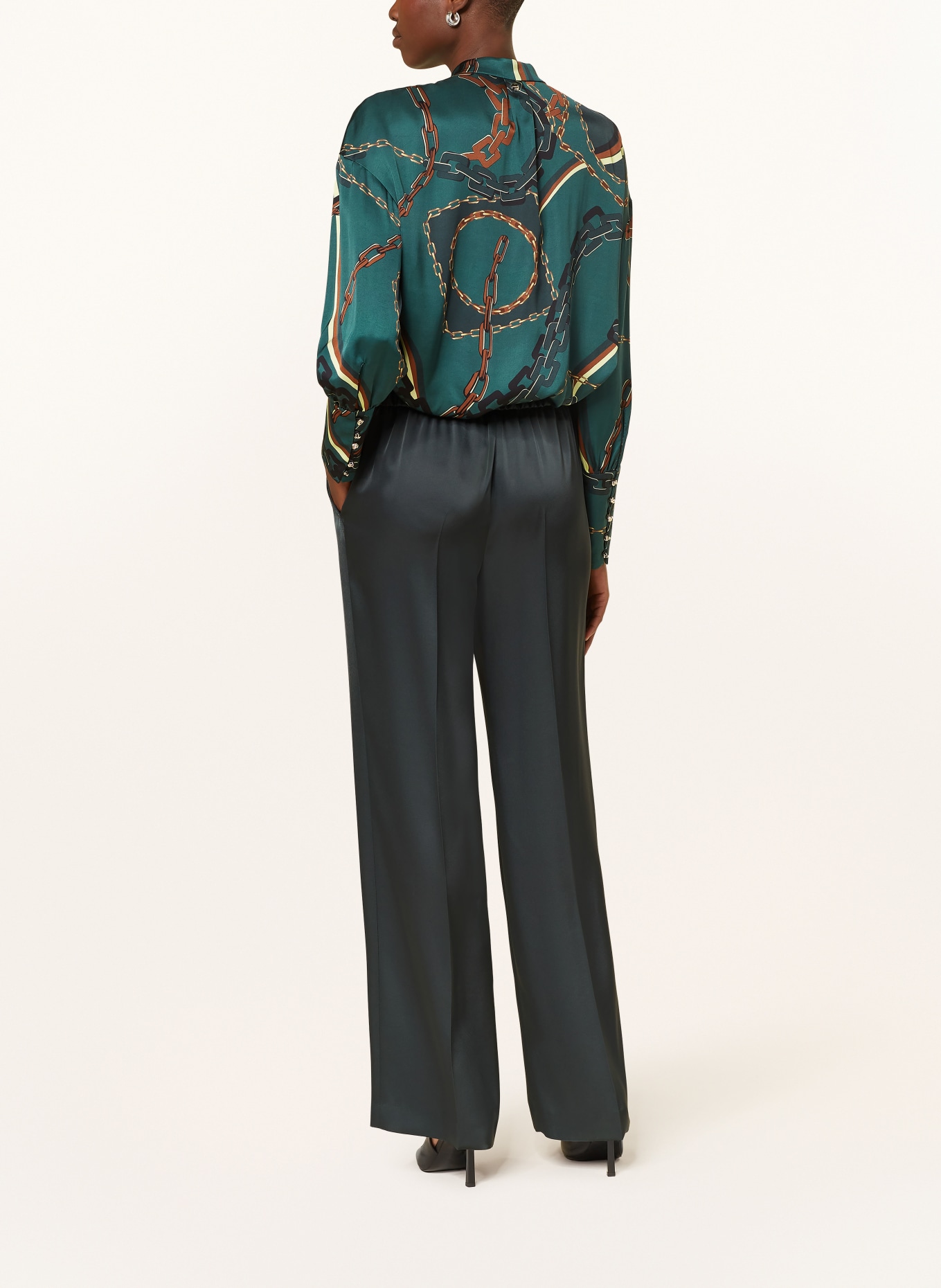 MARC CAIN Wide leg trousers in satin, Color: 560 conifer (Image 3)