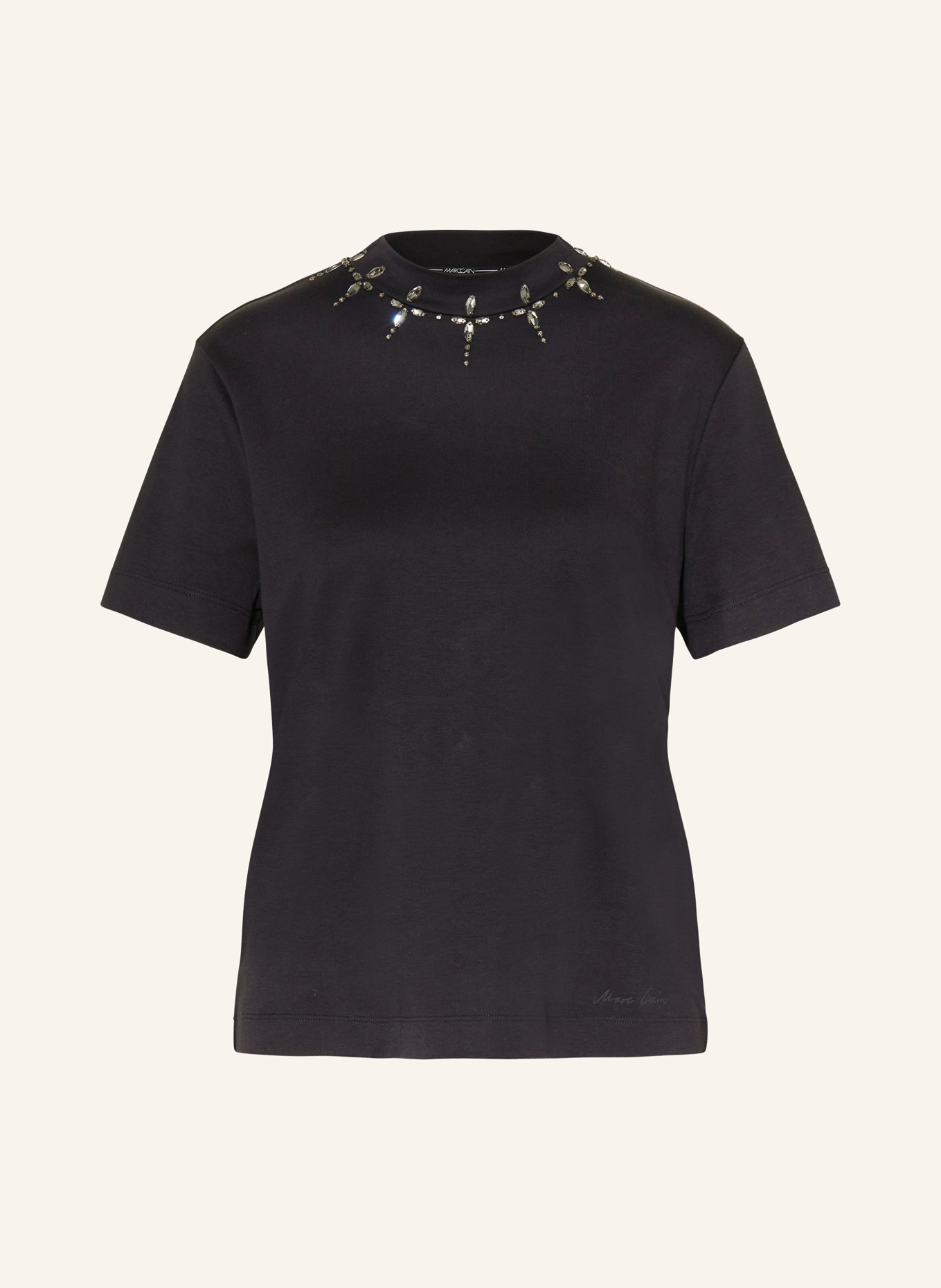 MARC CAIN T-shirt with decorative gems, Color: BLACK (Image 1)