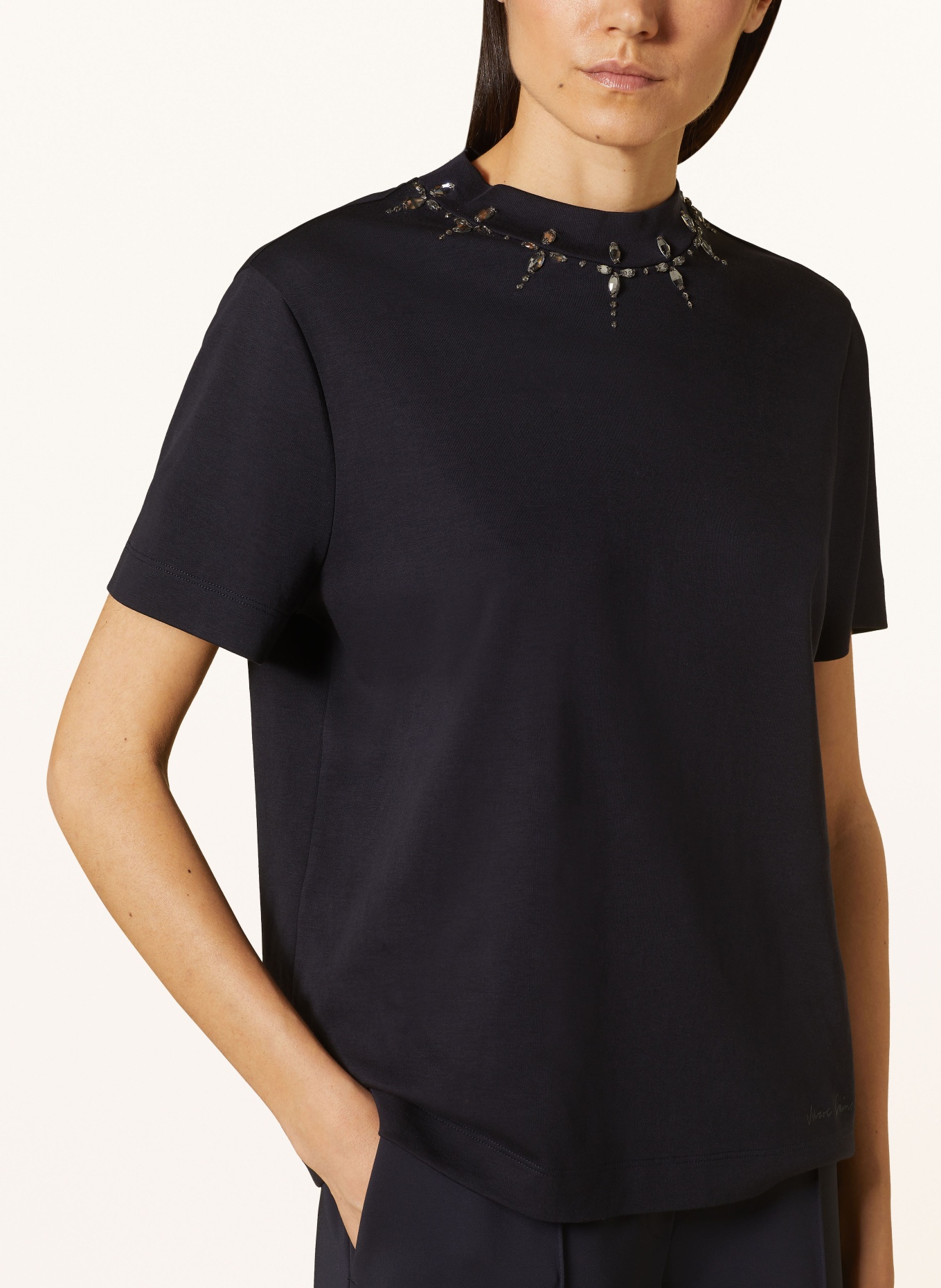 MARC CAIN T-shirt with decorative gems, Color: BLACK (Image 4)