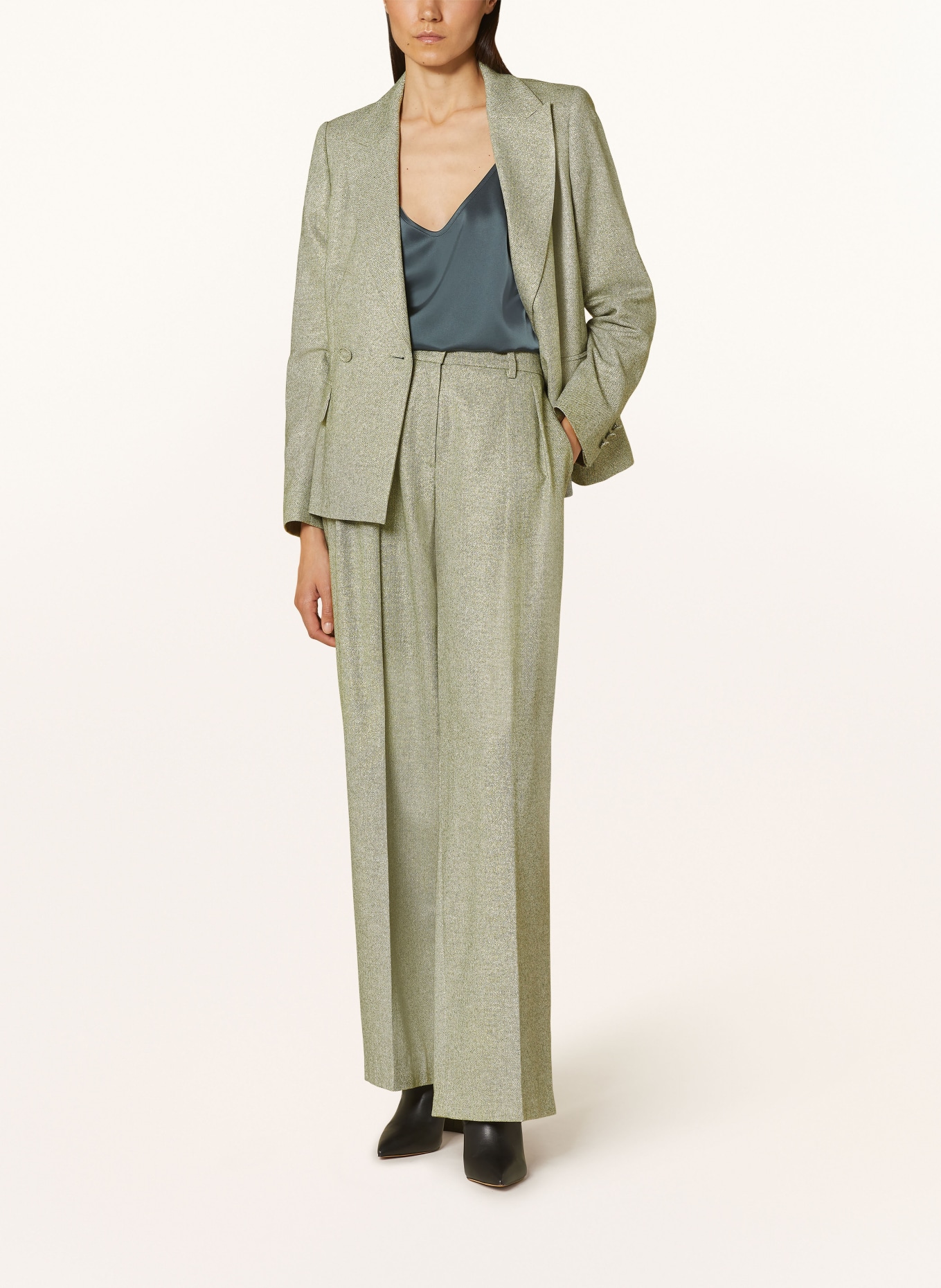 MARC CAIN Wide leg trousers with glitter thread, Color: LIGHT GREEN (Image 2)