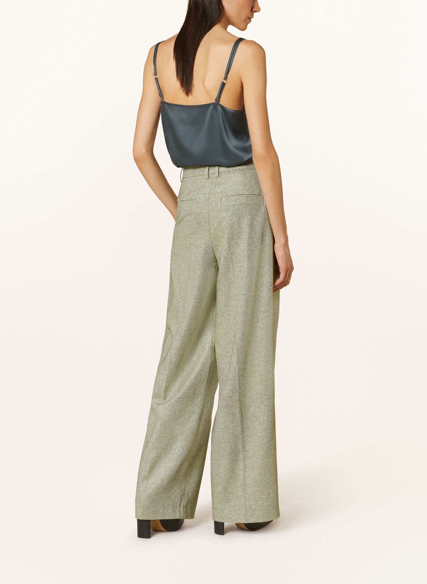 MARC CAIN Wide leg trousers with glitter thread, Color: LIGHT GREEN (Image 3)