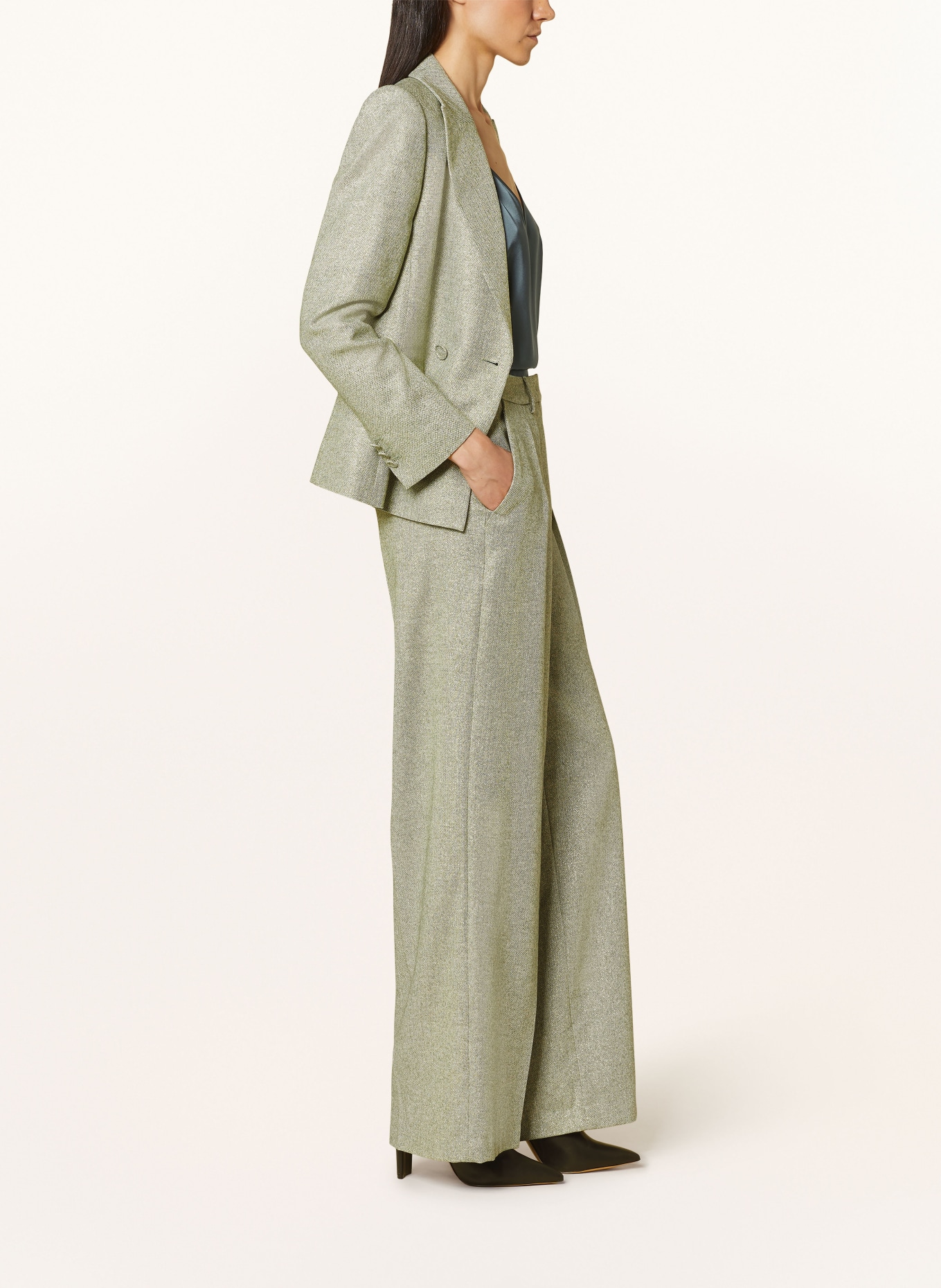 MARC CAIN Wide leg trousers with glitter thread, Color: LIGHT GREEN (Image 4)