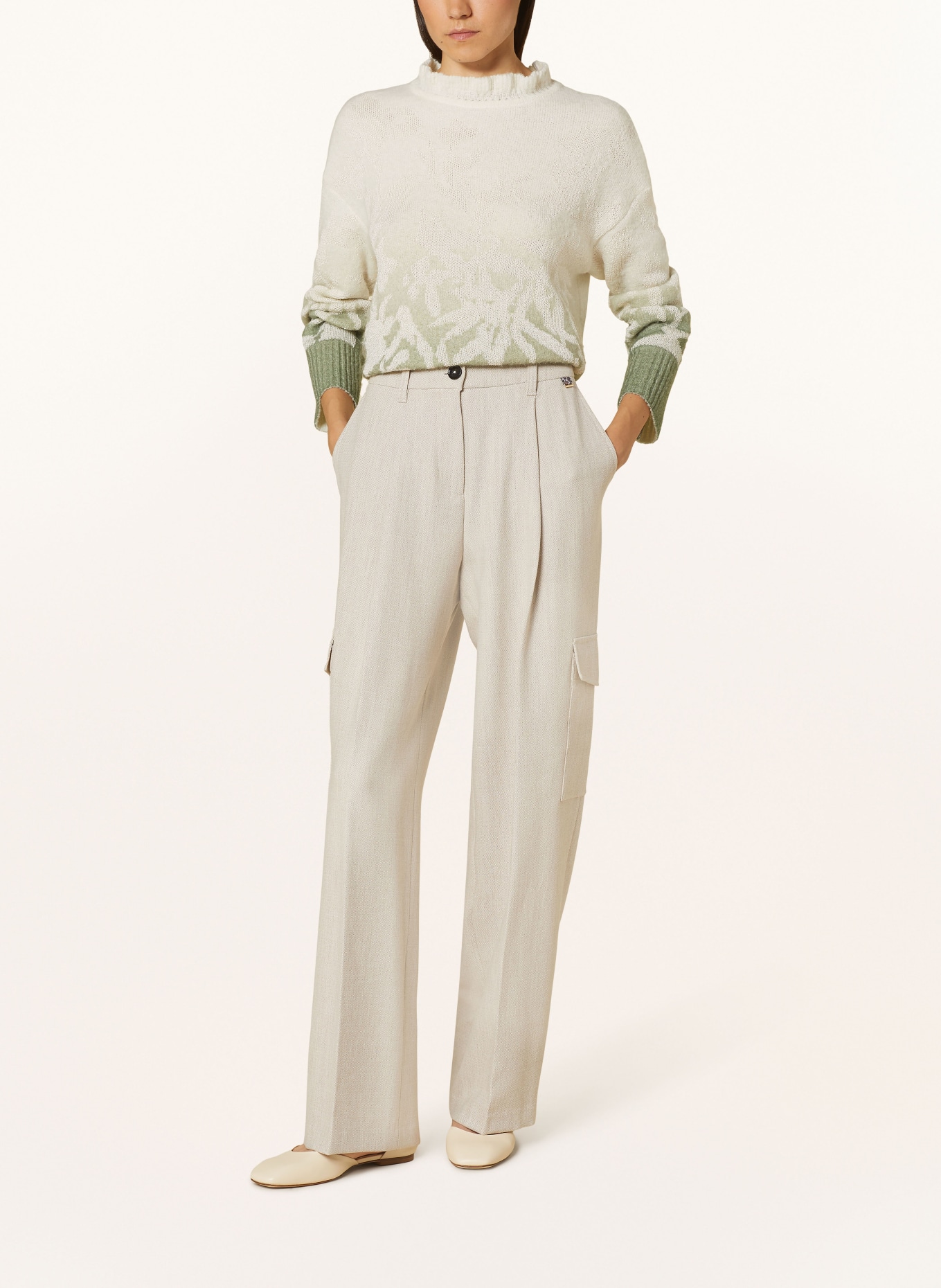 MARC CAIN Pullover: ECRU / GRÜN