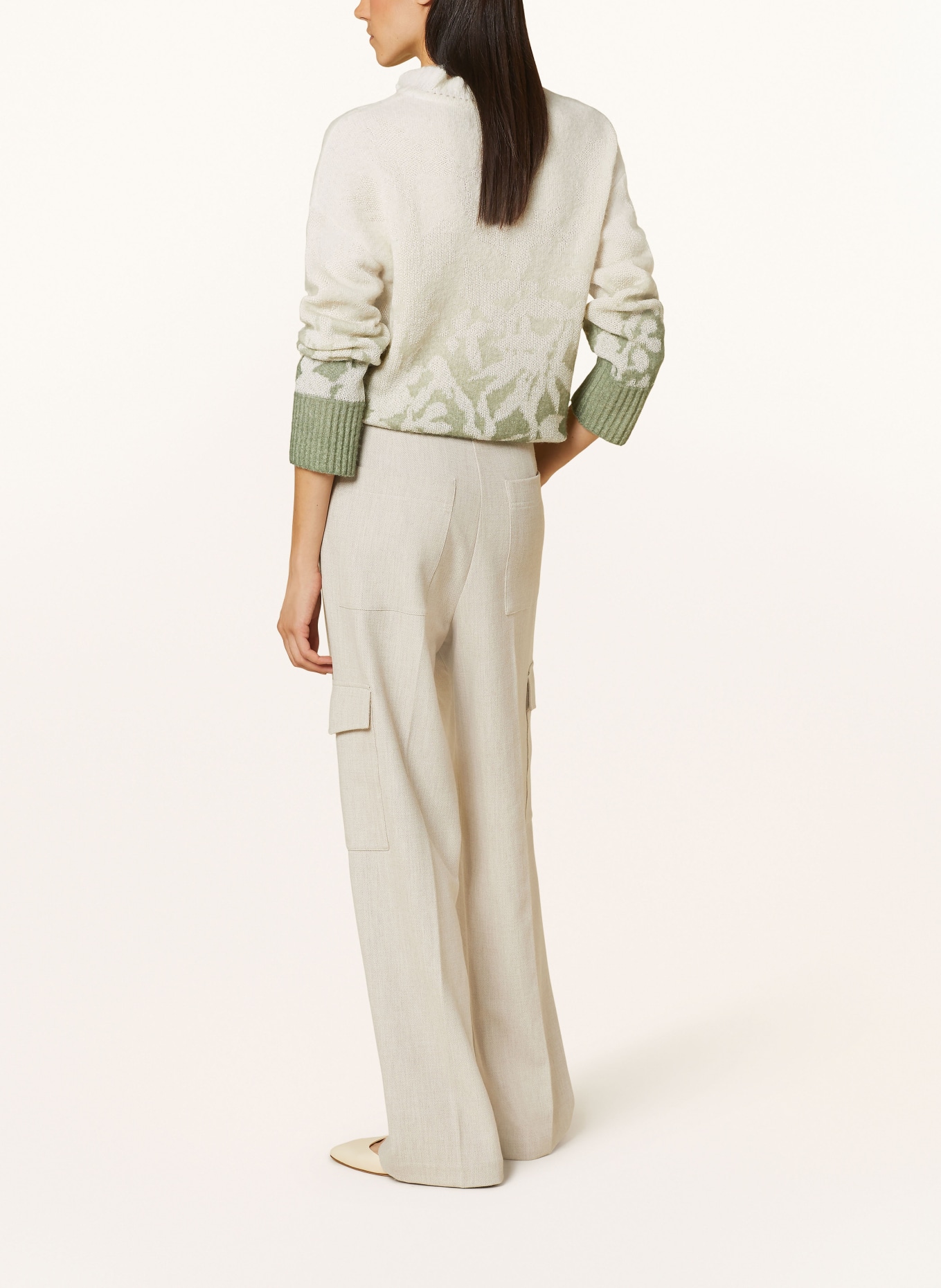 MARC CAIN Pullover: ECRU / GRÜN