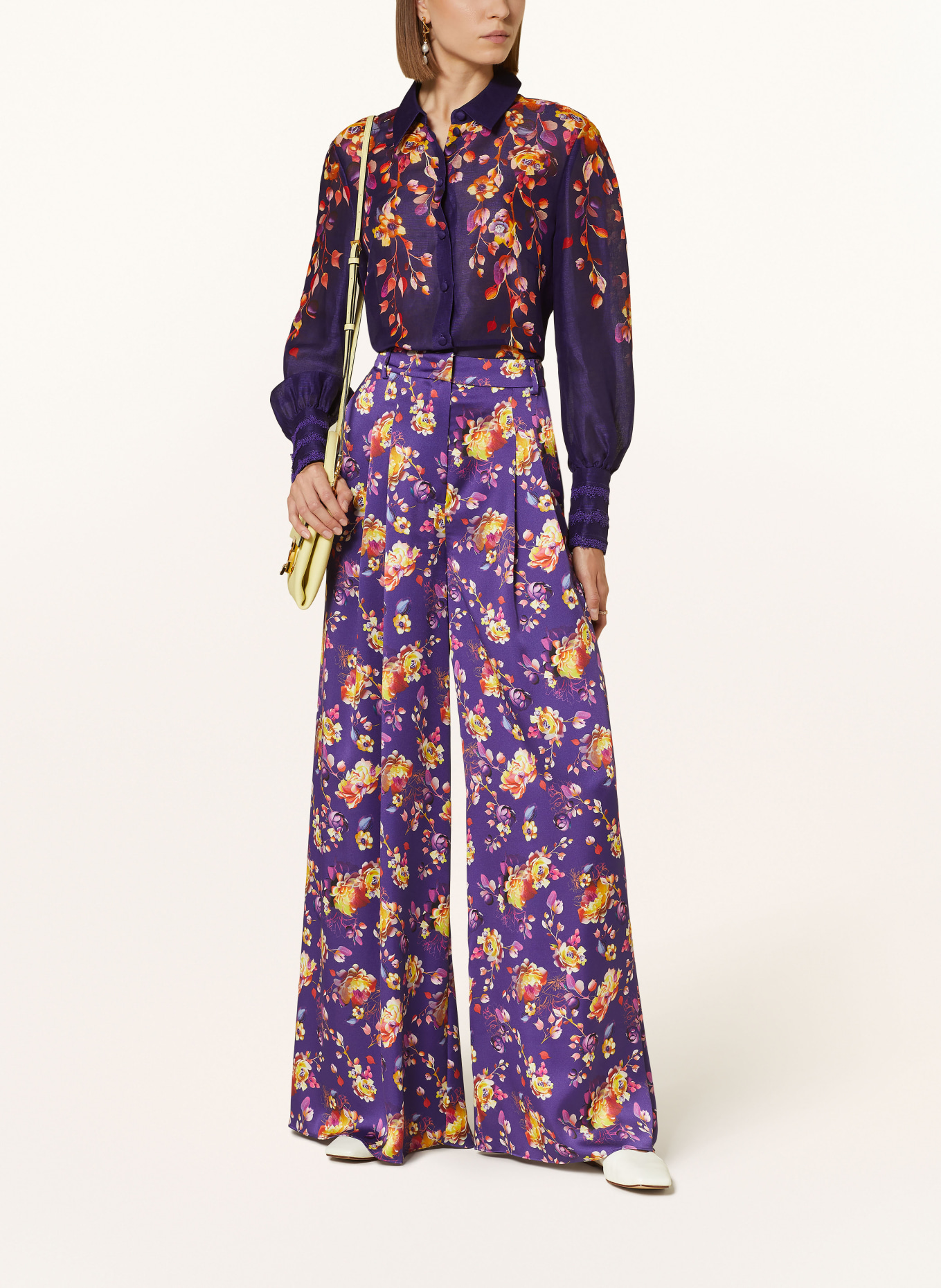 MARC CAIN Wide leg trousers in satin, Color: 748 deep purple (Image 2)