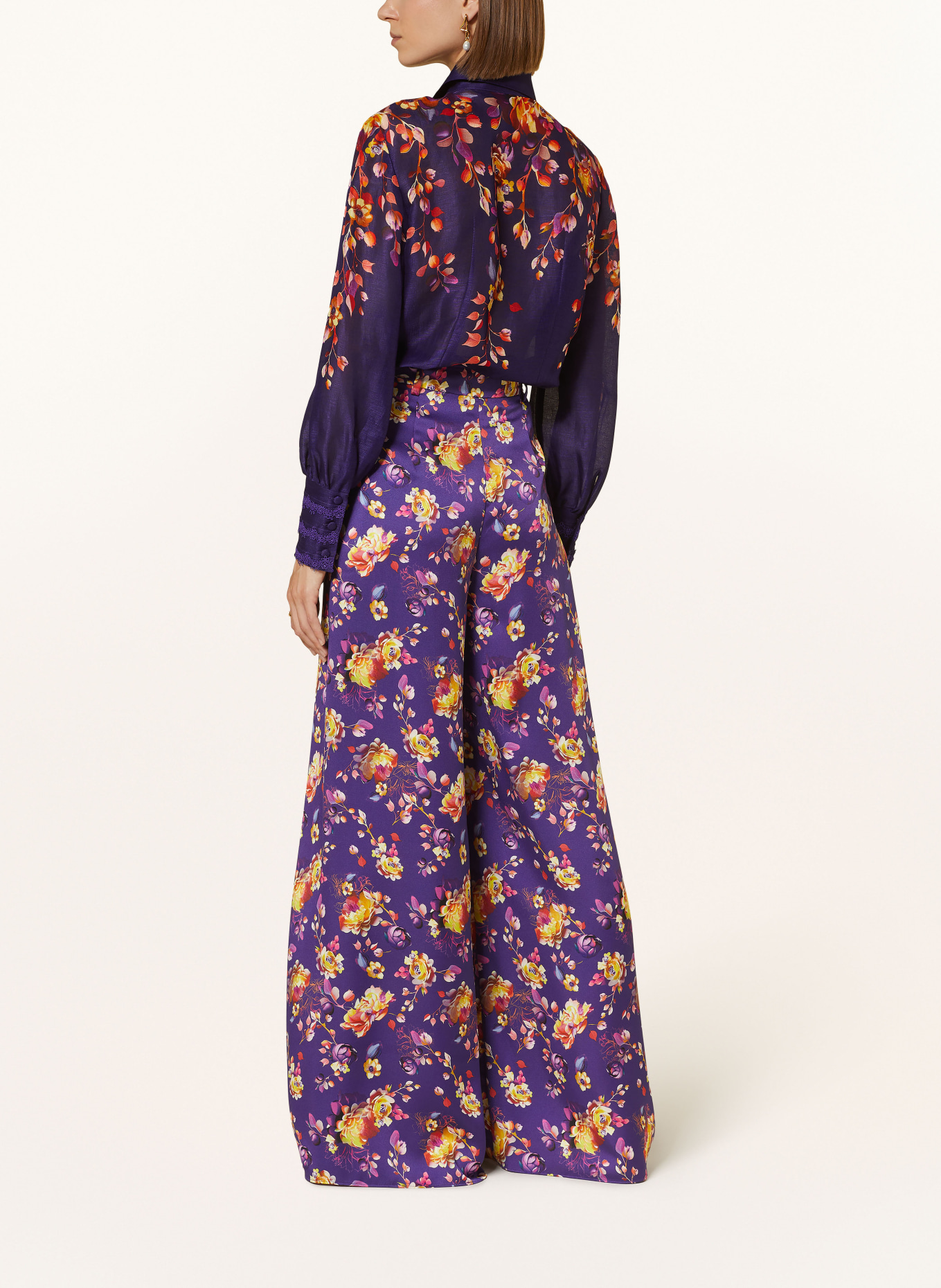 MARC CAIN Wide leg trousers in satin, Color: 748 deep purple (Image 3)