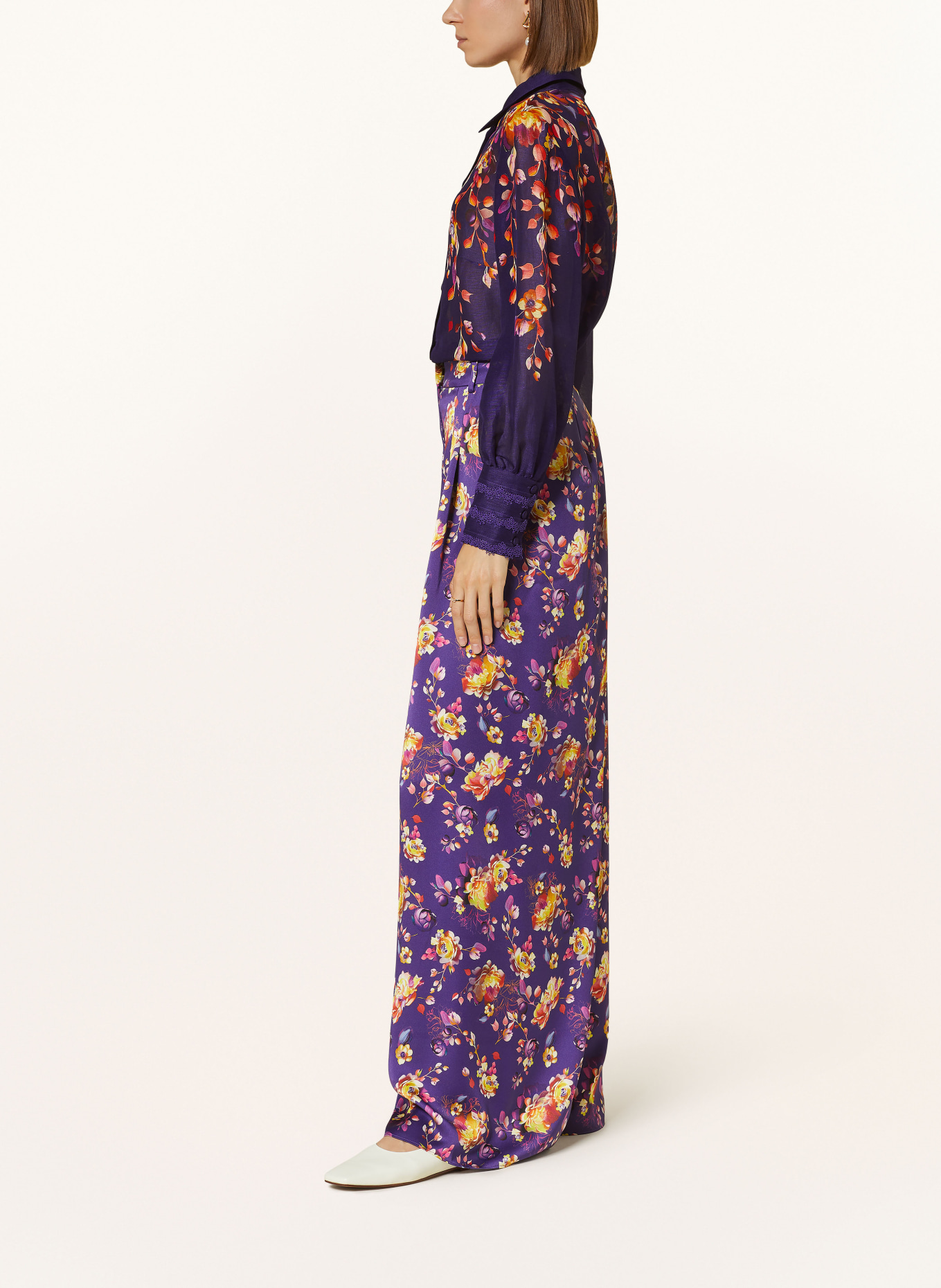 MARC CAIN Wide leg trousers in satin, Color: 748 deep purple (Image 4)