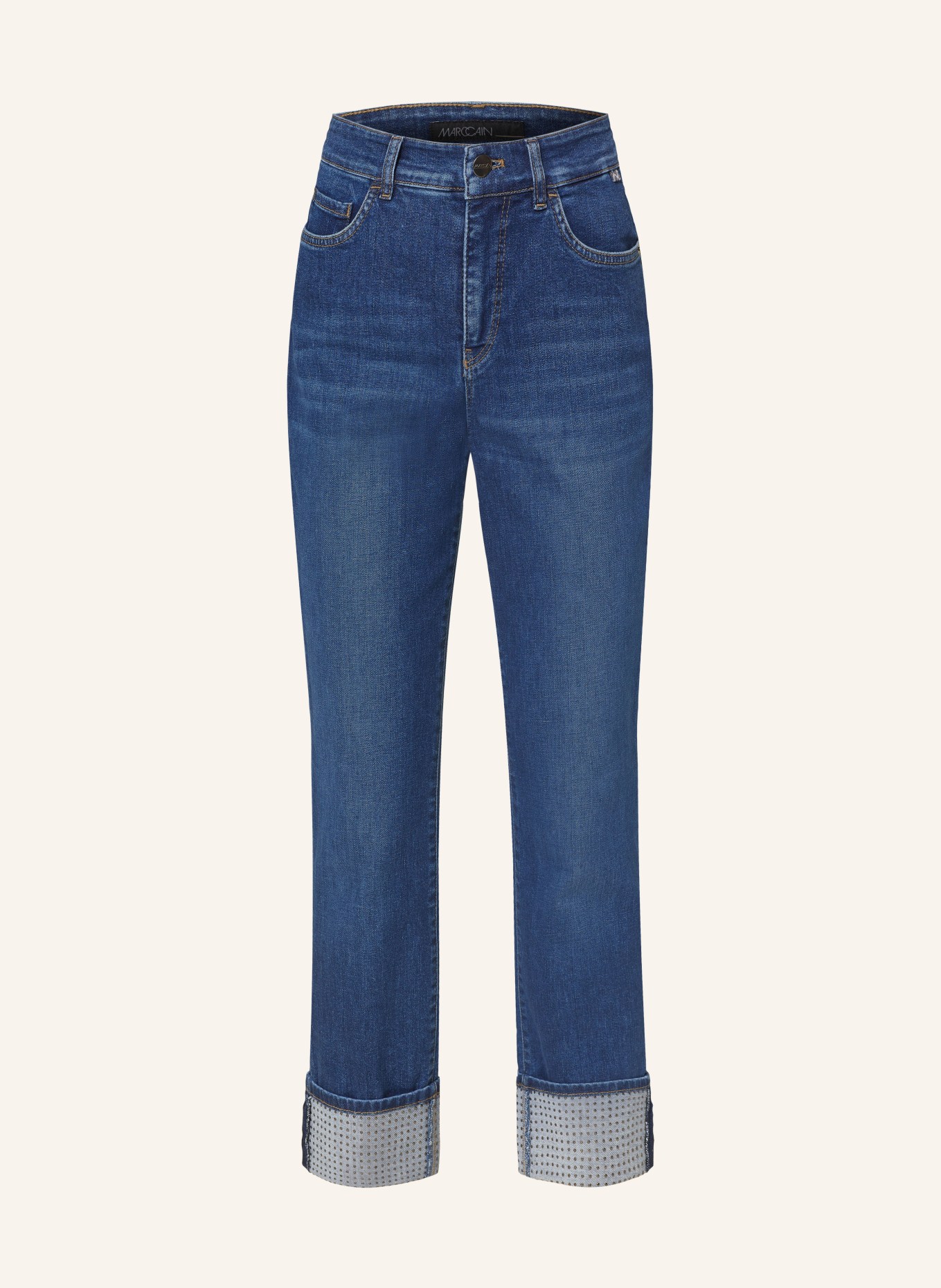 MARC CAIN Straight jeans FYLI with decorative gems, Color: 357 vintage indigo (Image 1)