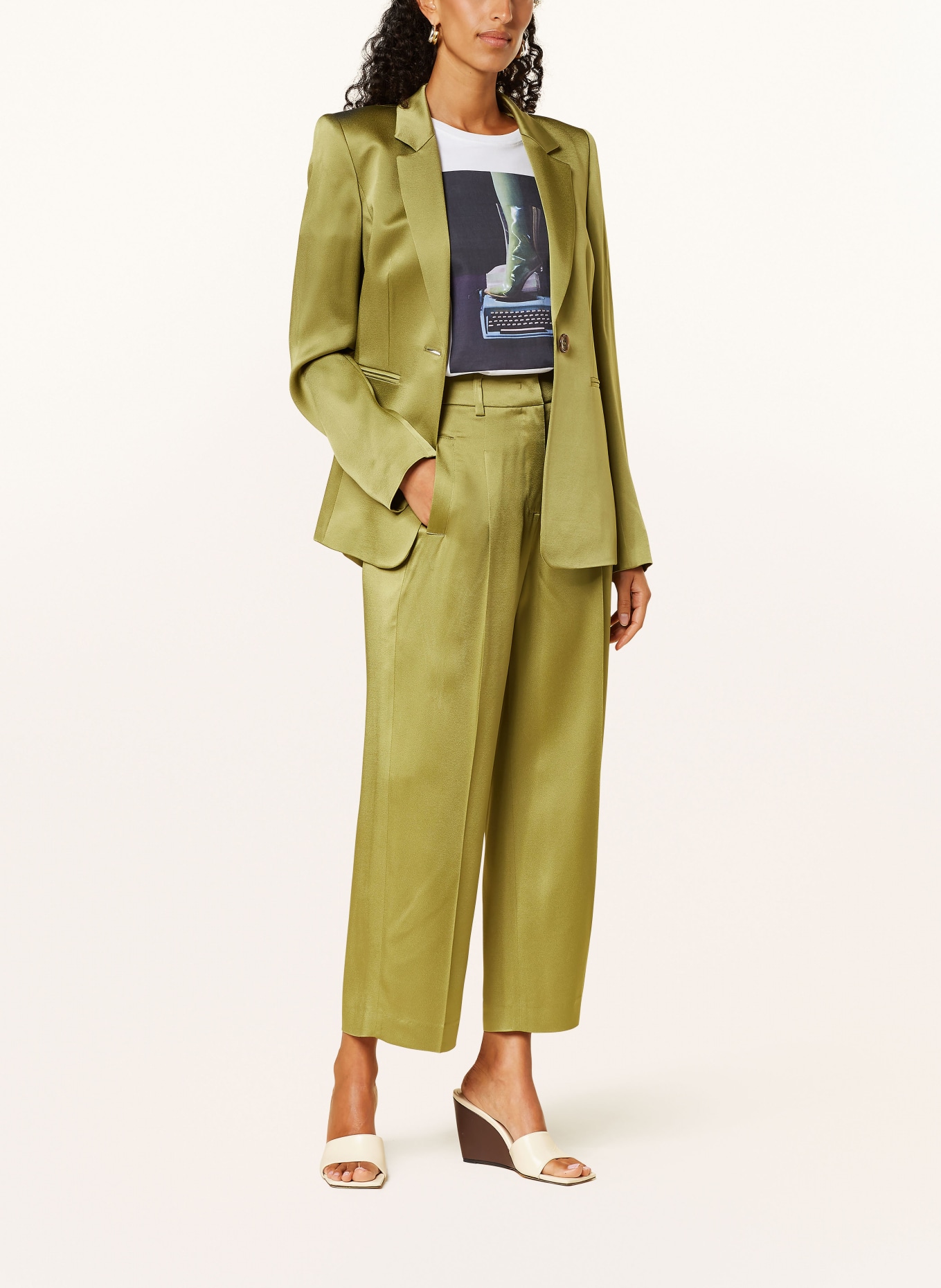 LUISA CERANO Satin culottes, Color: OLIVE (Image 2)