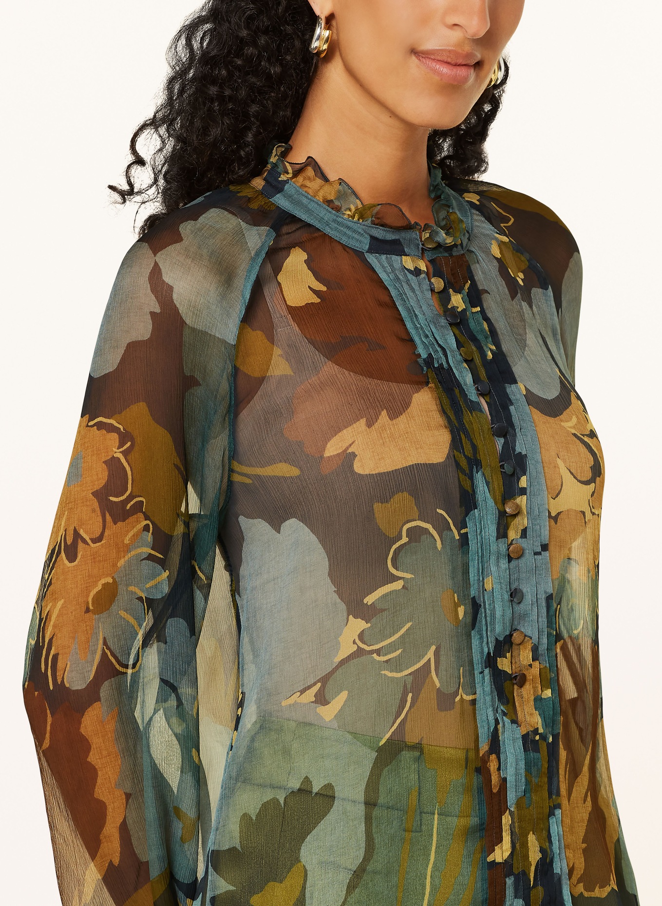 LUISA CERANO Blusenshirt aus Seide: DUNKELGRÜN / KHAKI / BRAUN