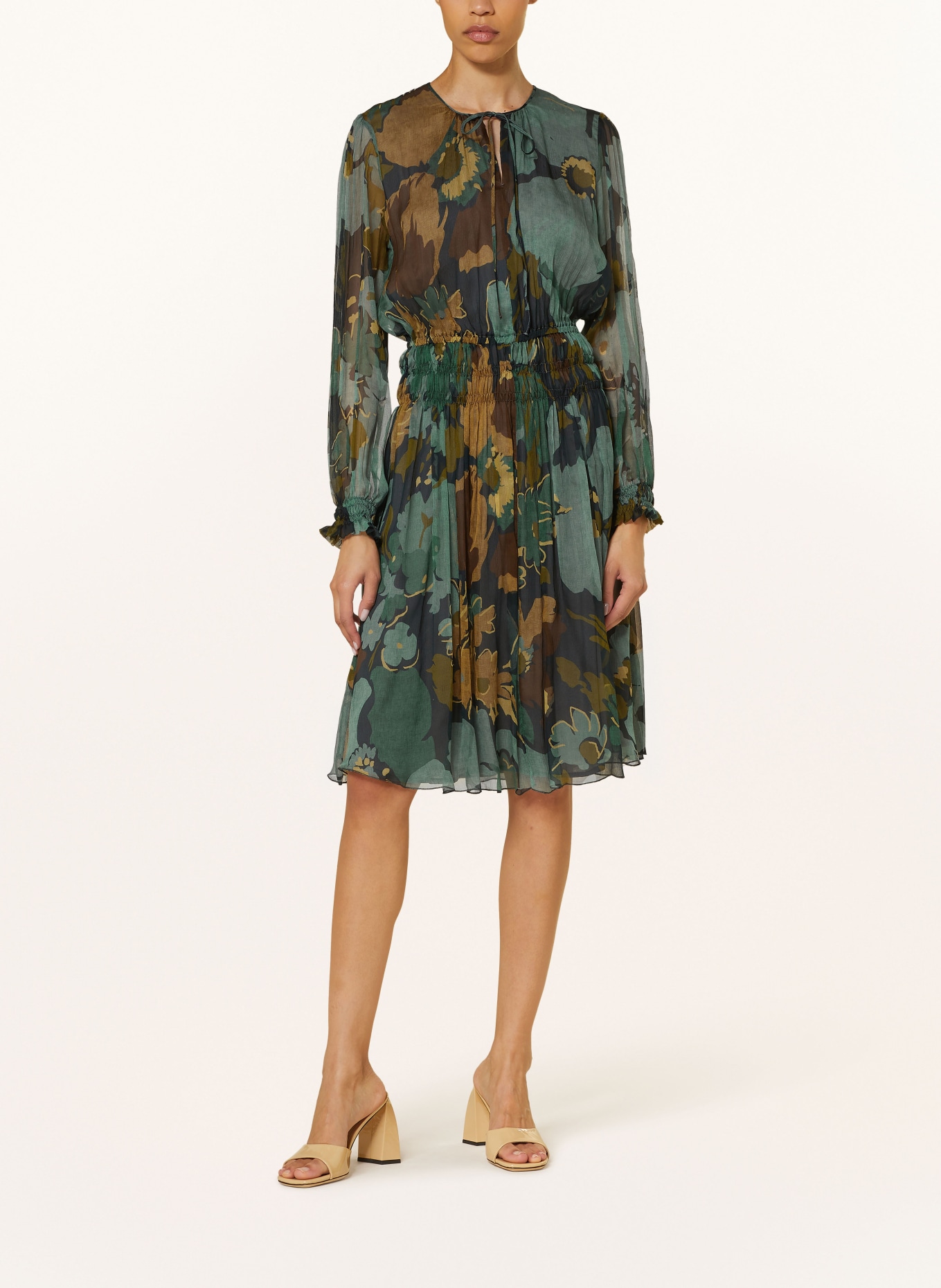 LUISA CERANO Silk dress, Color: TEAL/ OLIVE/ BLACK (Image 2)