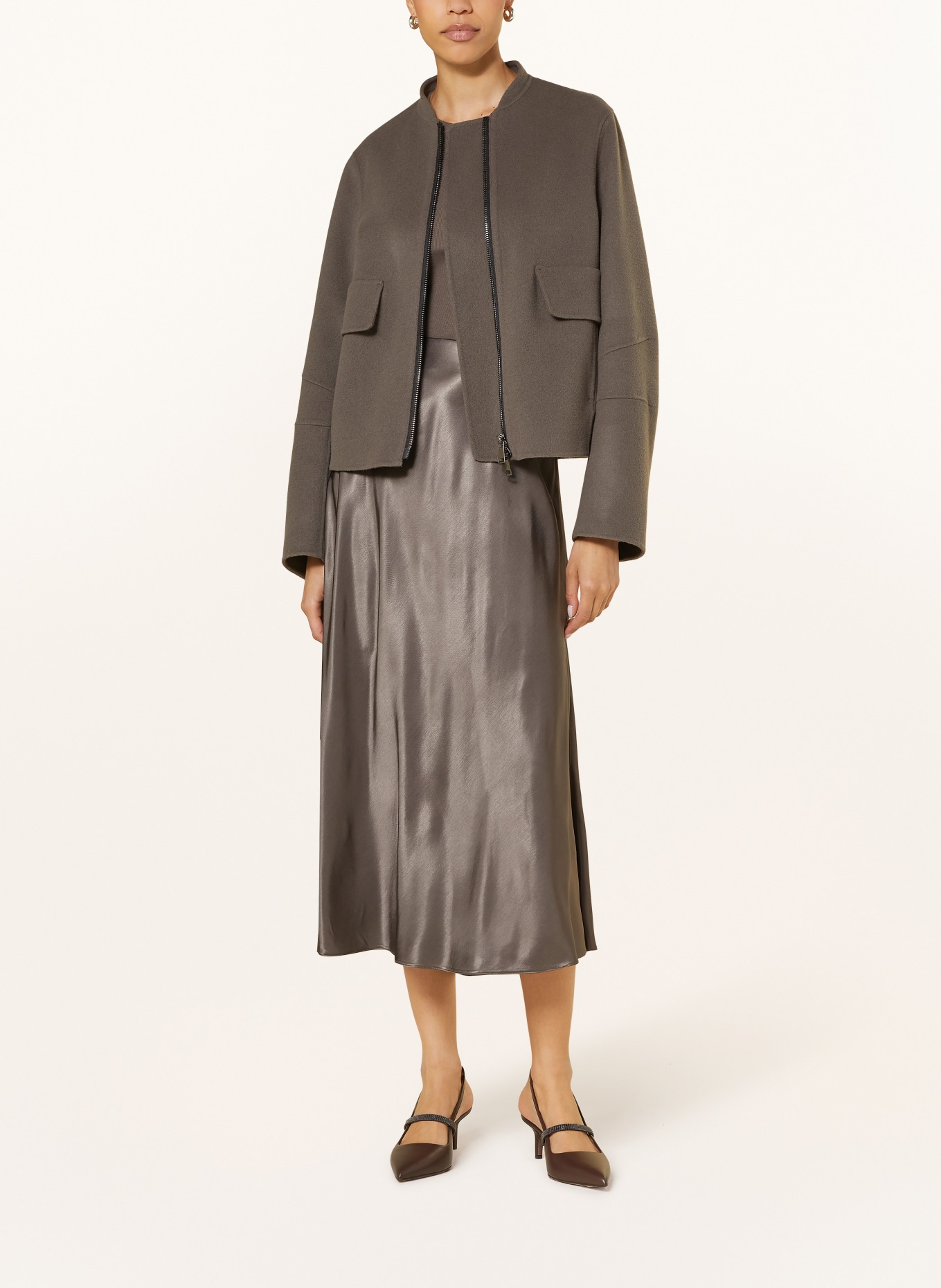 LUISA CERANO Satin skirt, Color: TAUPE (Image 2)