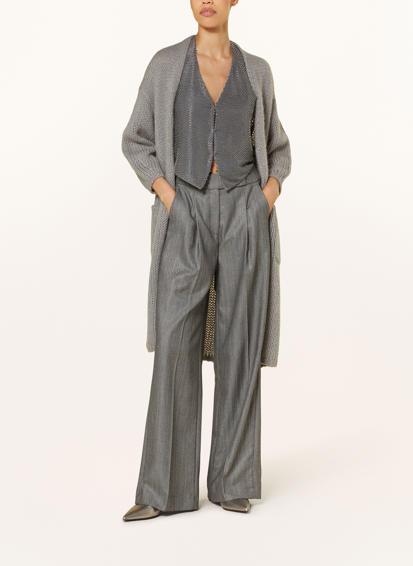 LUISA CERANO Wide leg trousers, Color: GRAY/ WHITE (Image 2)