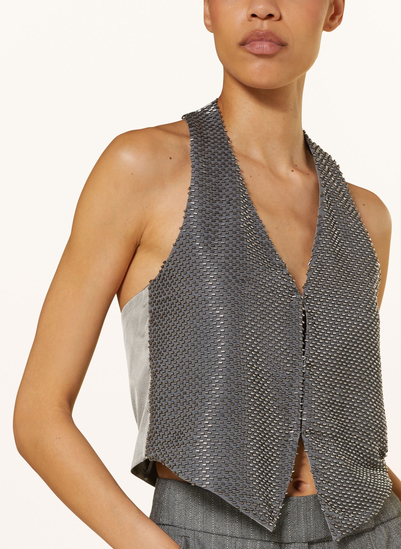 LUISA CERANO Blazer vest with beading, Color: GRAY (Image 4)