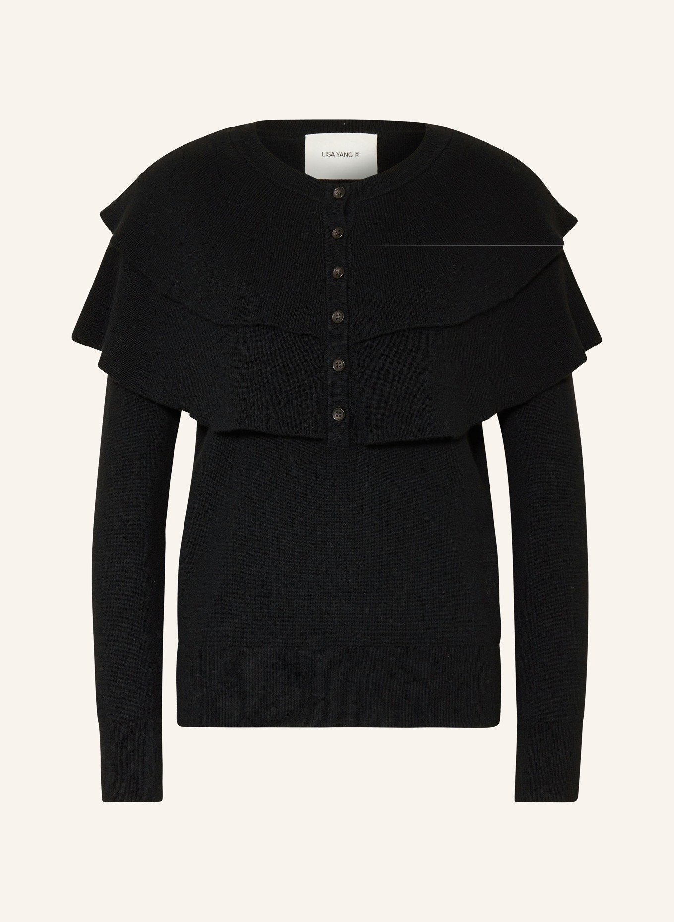 LISA YANG Cashmere sweater AUBREY with frills, Color: BLACK (Image 1)