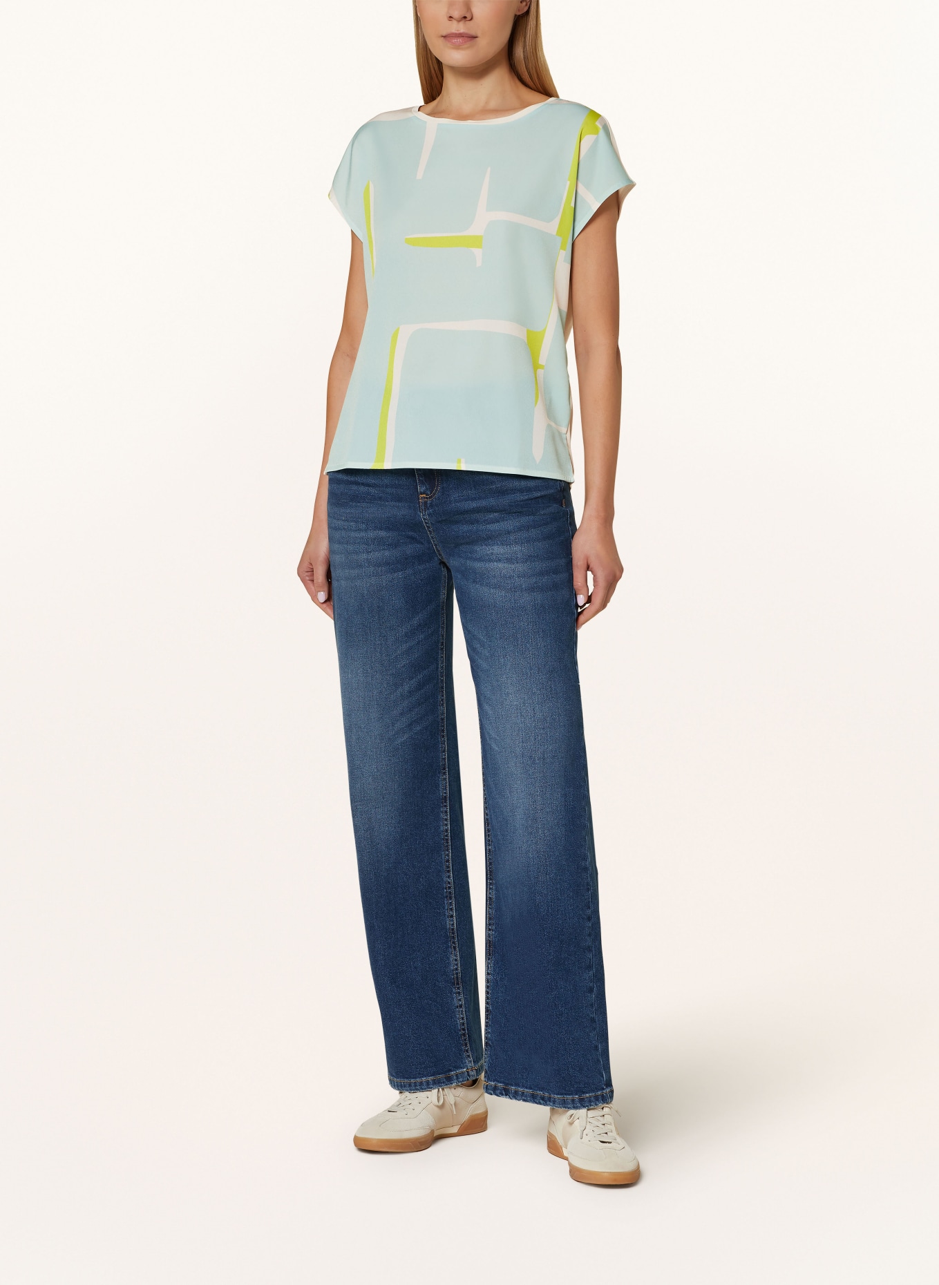 OPUS T-shirt SISBO z mieszanki materiałów, Kolor: MIĘTOWY/ ECRU/ ZIELONY (Obrazek 2)
