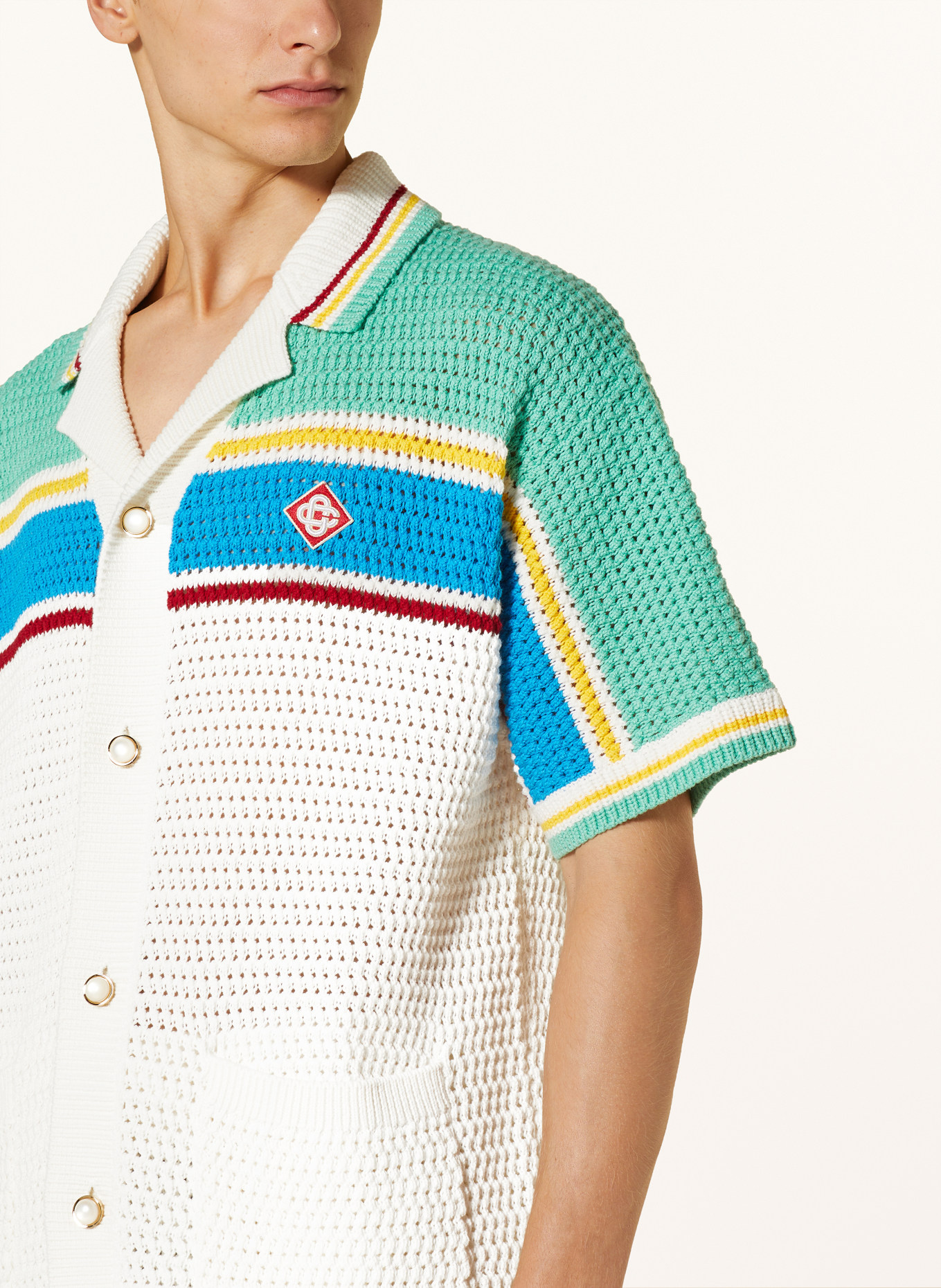 Casablanca Koszula z dzianiny comfort fit z ozdobnymi perełkami, Kolor: BIAŁY/ NIEBIESKI/ ZIELONY (Obrazek 4)