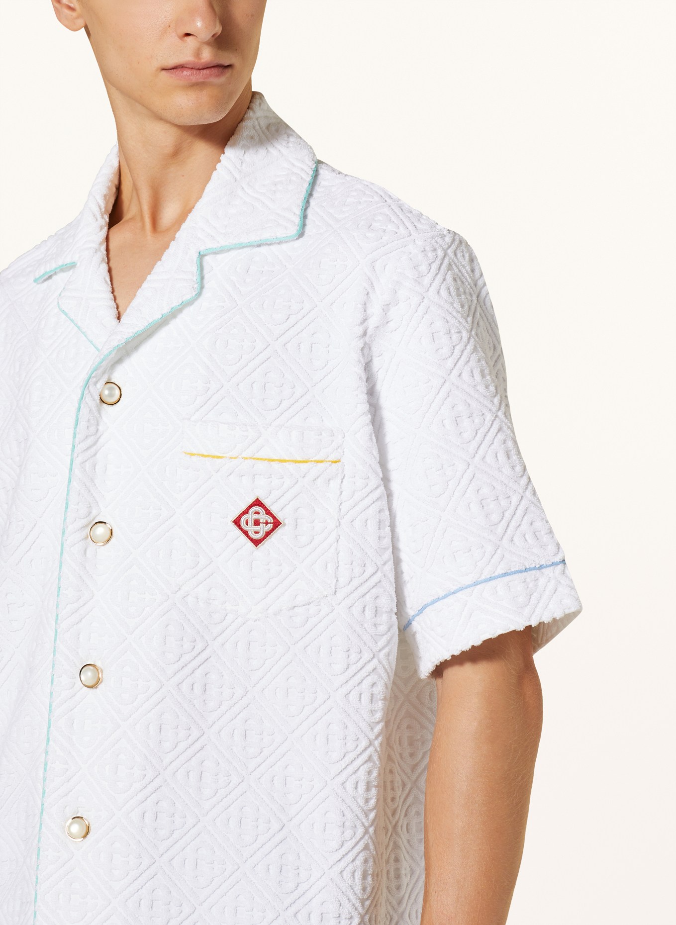 Casablanca Koszula z klapami comfort fit z frotte, Kolor: BIAŁY (Obrazek 4)