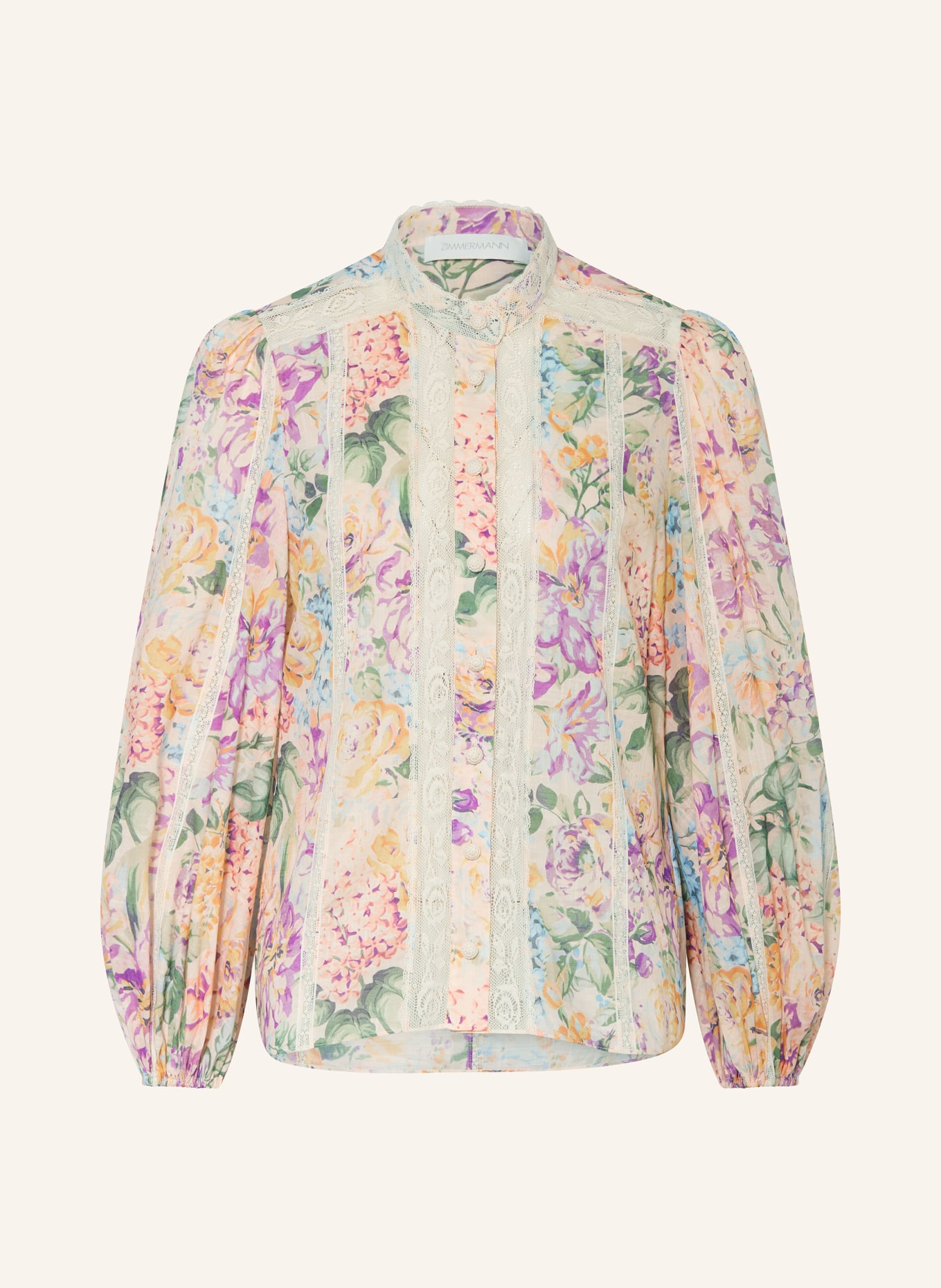 ZIMMERMANN Blouse HALLIDAY with lace, Color: LIGHT PURPLE/ LIGHT GREEN/ DARK YELLOW (Image 1)