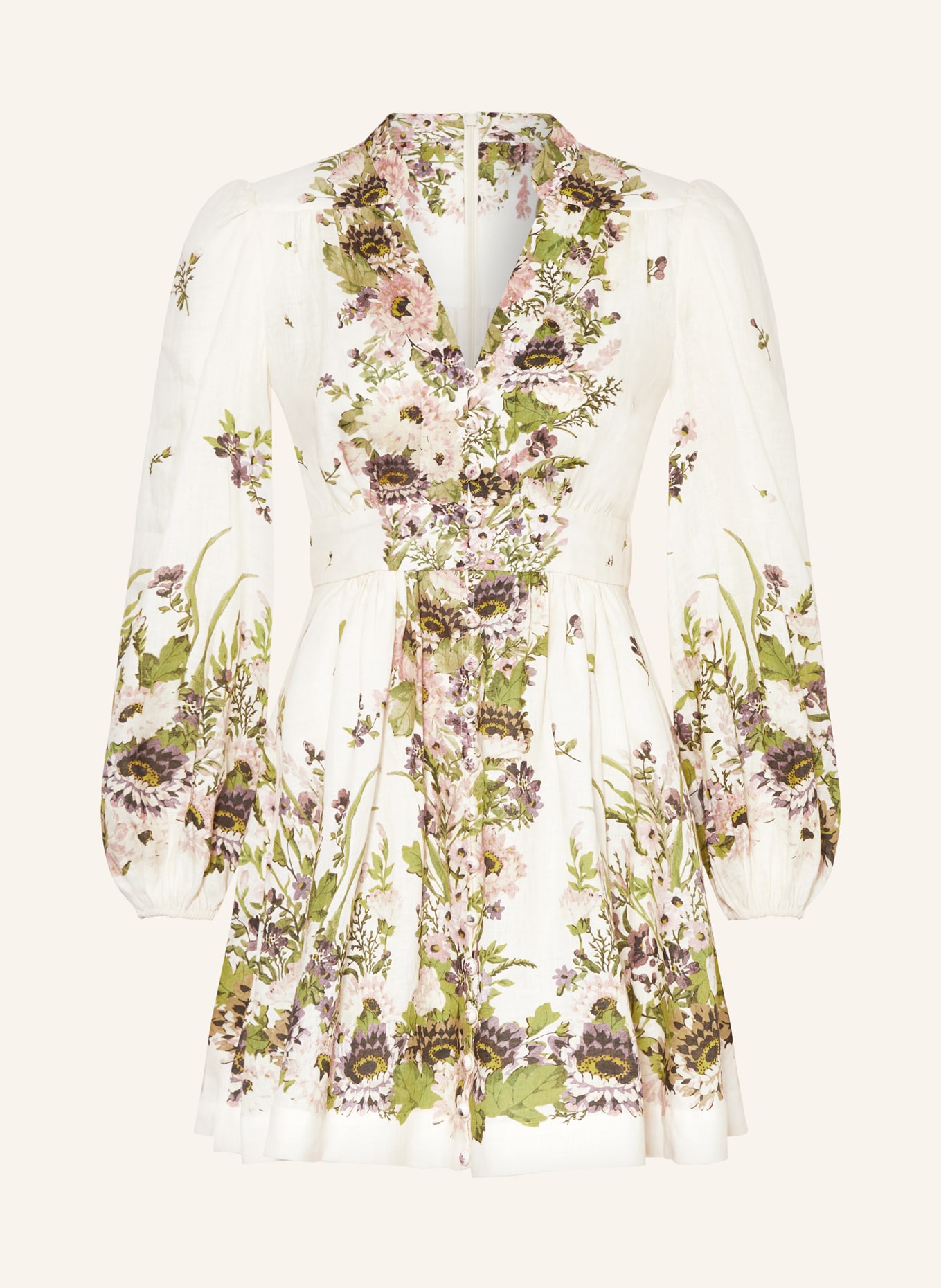 ZIMMERMANN Linen dress HALLIDAY, Color: WHITE/ GREEN/ PURPLE (Image 1)