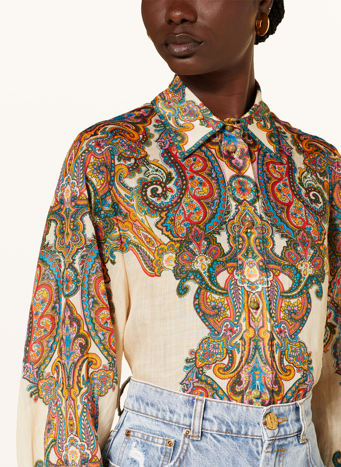 ZIMMERMANN Shirt blouse OTTIE, Color: LIGHT BROWN/ DARK GREEN/ DARK YELLOW (Image 4)