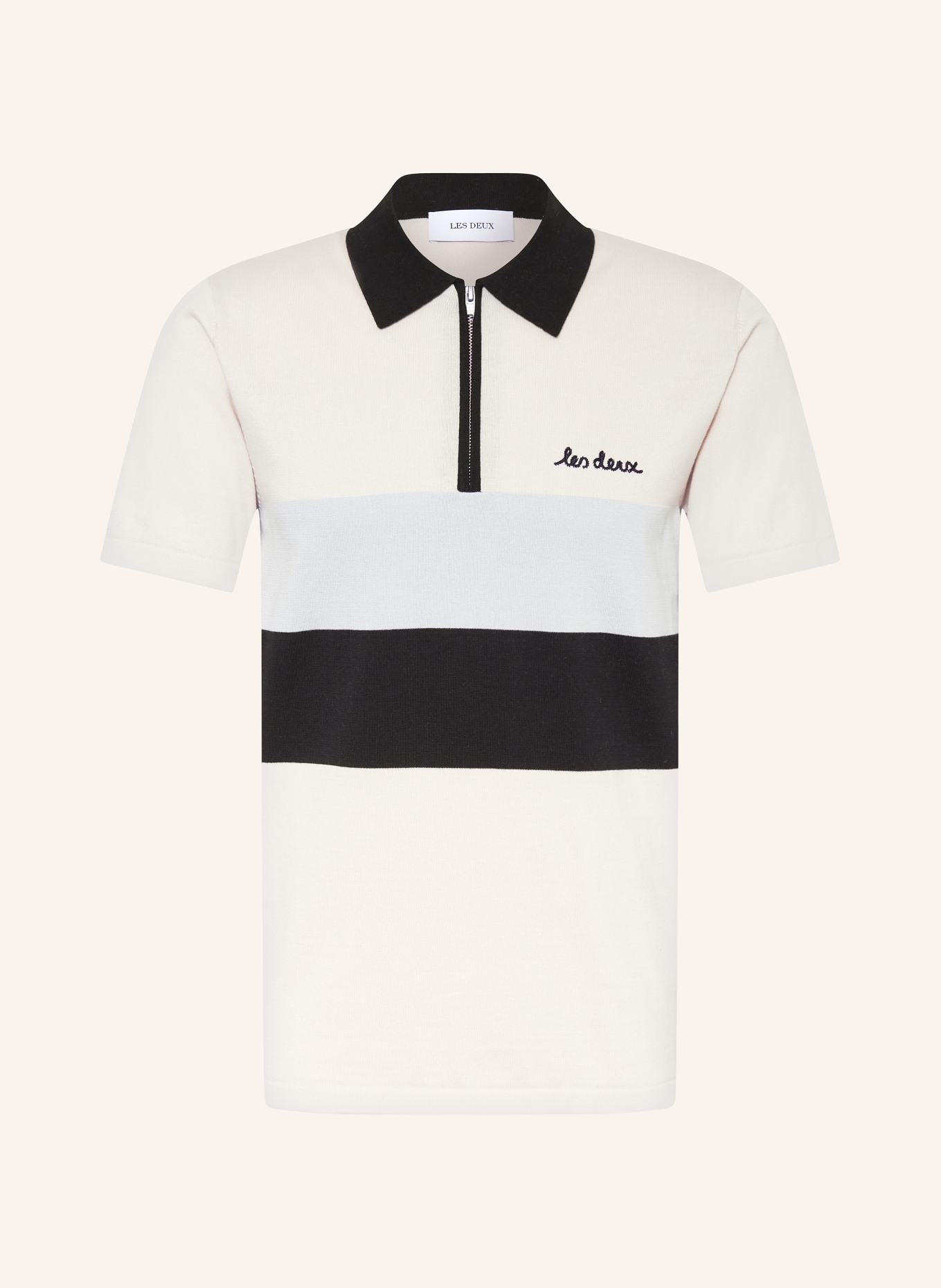 LES DEUX Knitted polo shirt RAUL, Color: CREAM/ BLACK/ BLUE GRAY (Image 1)