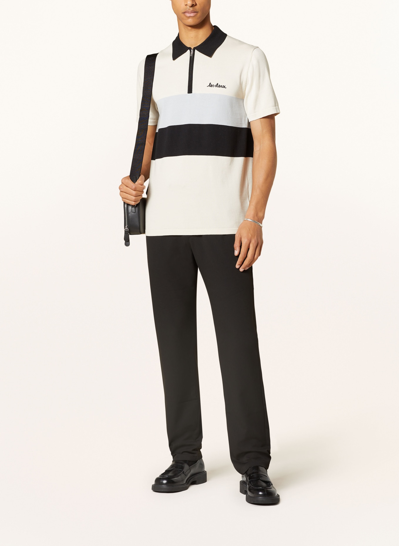 LES DEUX Knitted polo shirt RAUL, Color: CREAM/ BLACK/ BLUE GRAY (Image 2)