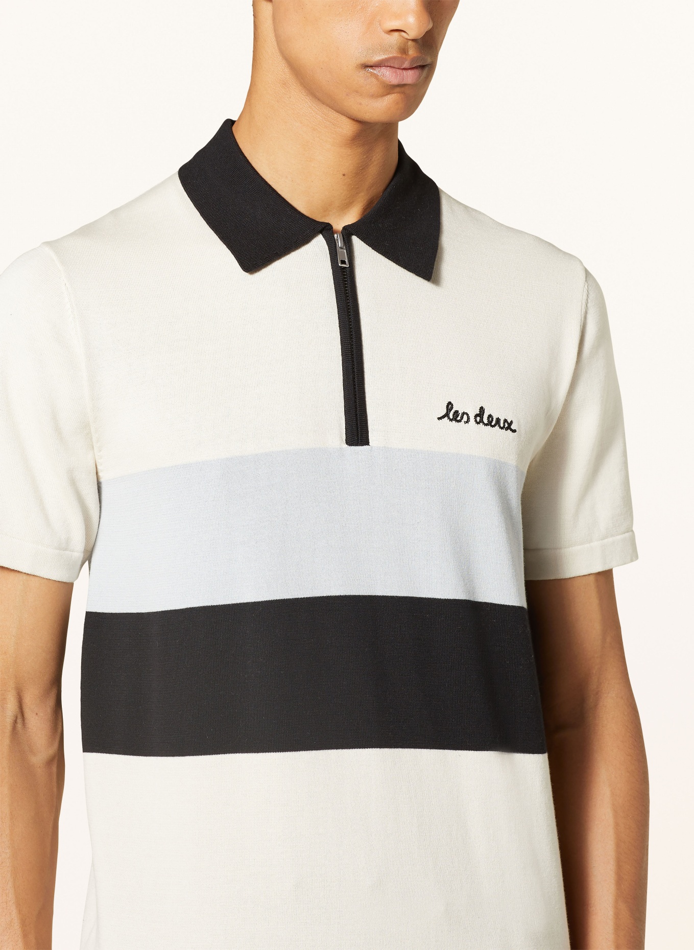 LES DEUX Knitted polo shirt RAUL, Color: CREAM/ BLACK/ BLUE GRAY (Image 4)