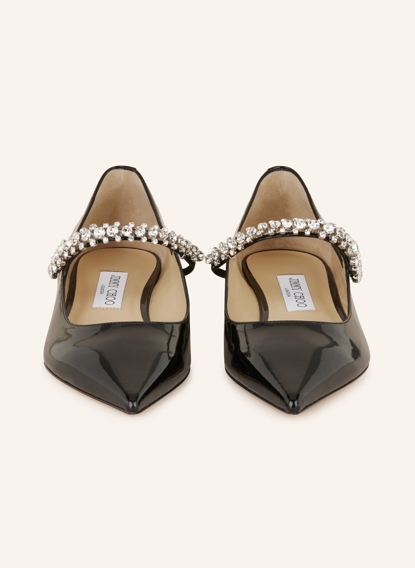 JIMMY CHOO Mary-Jane-Ballerinas mit Schmucksteinen: SCHWARZ